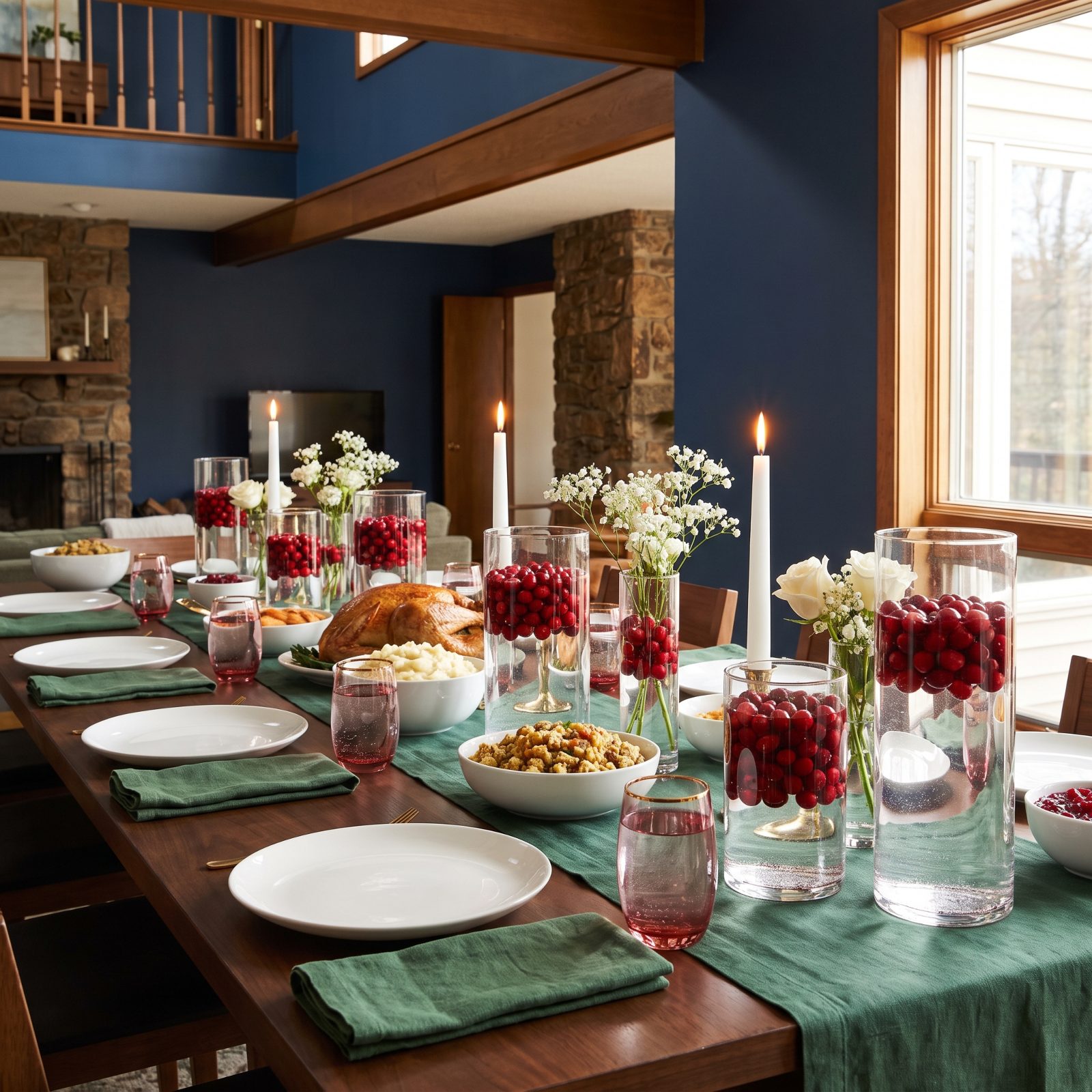 Cranberry-Filled Glass Vases as Living Color