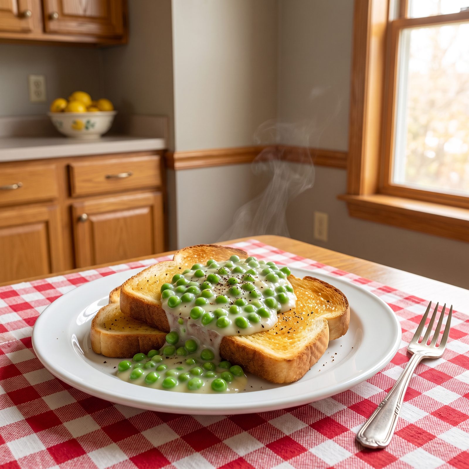 Creamed Peas Served Over Toast
