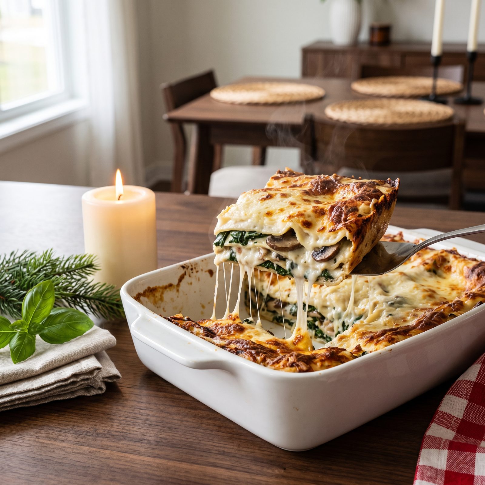 Creamy Lasagna With Spinach and Mushrooms