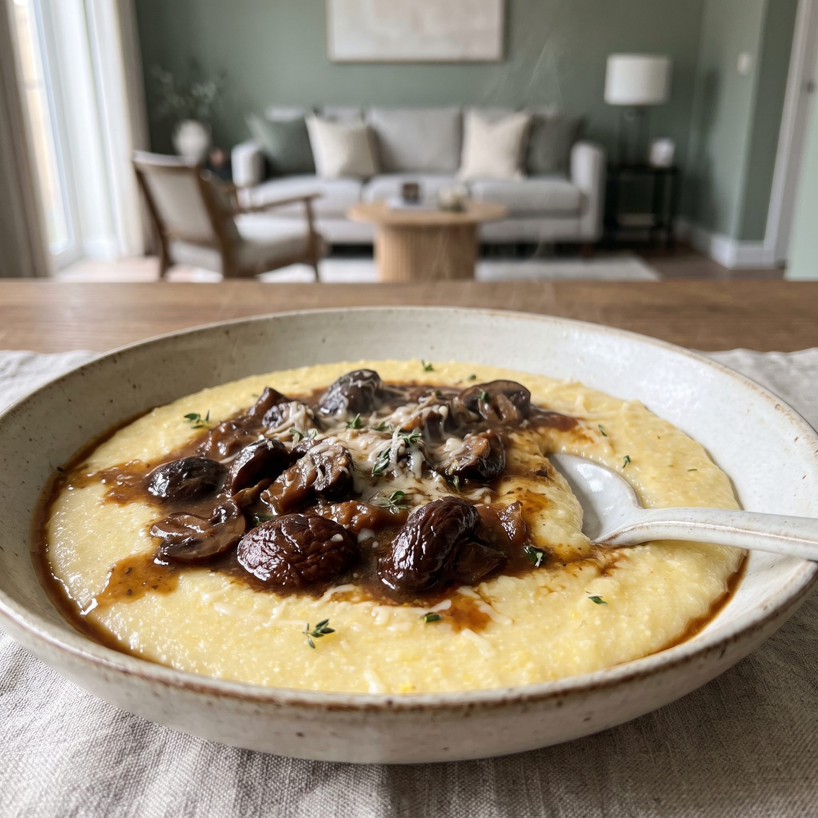 Creamy Polenta Under Mushroom Ragù