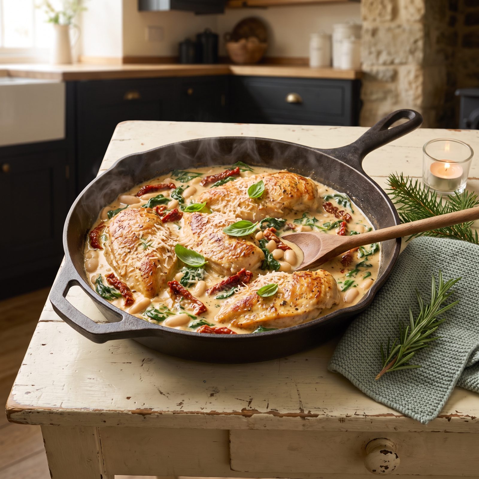 Creamy Tuscan Chicken With White Beans