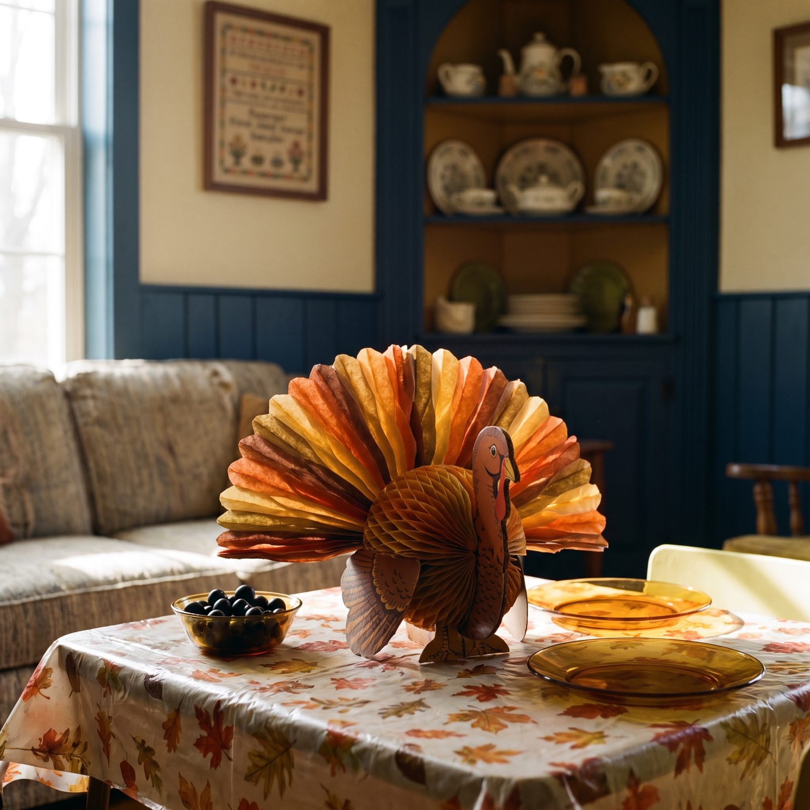 A Crepe-Paper Honeycomb Turkey Centerpiece