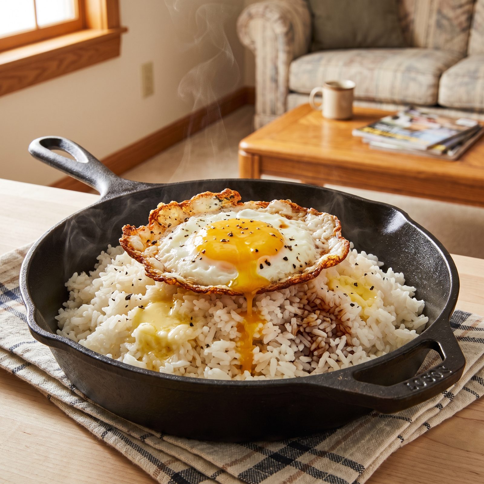 Crispy Fried Egg Over Buttered Rice