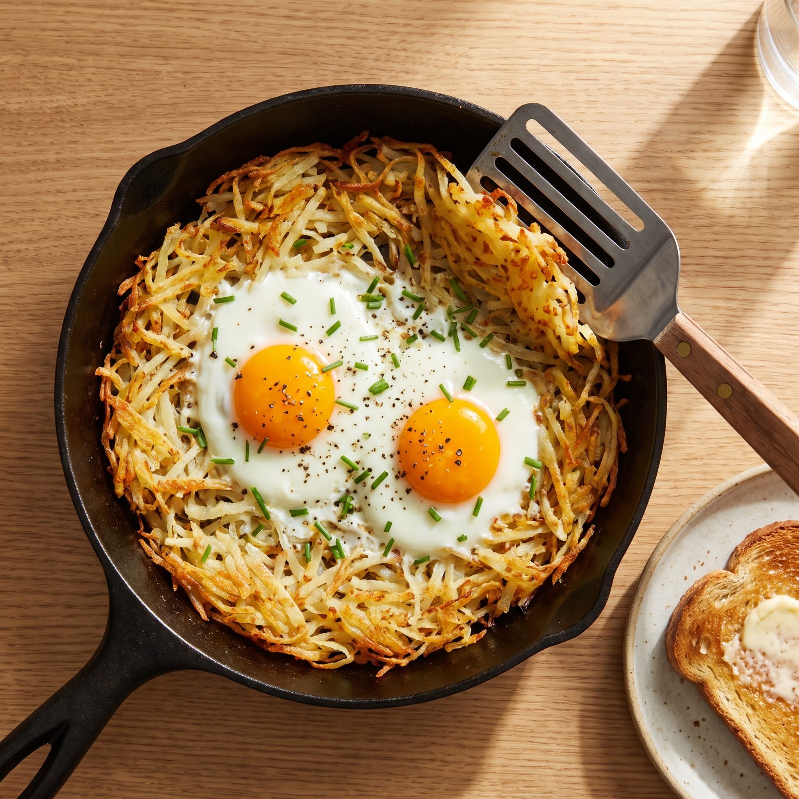 Crispy Hash Brown Nest With Baked Eggs