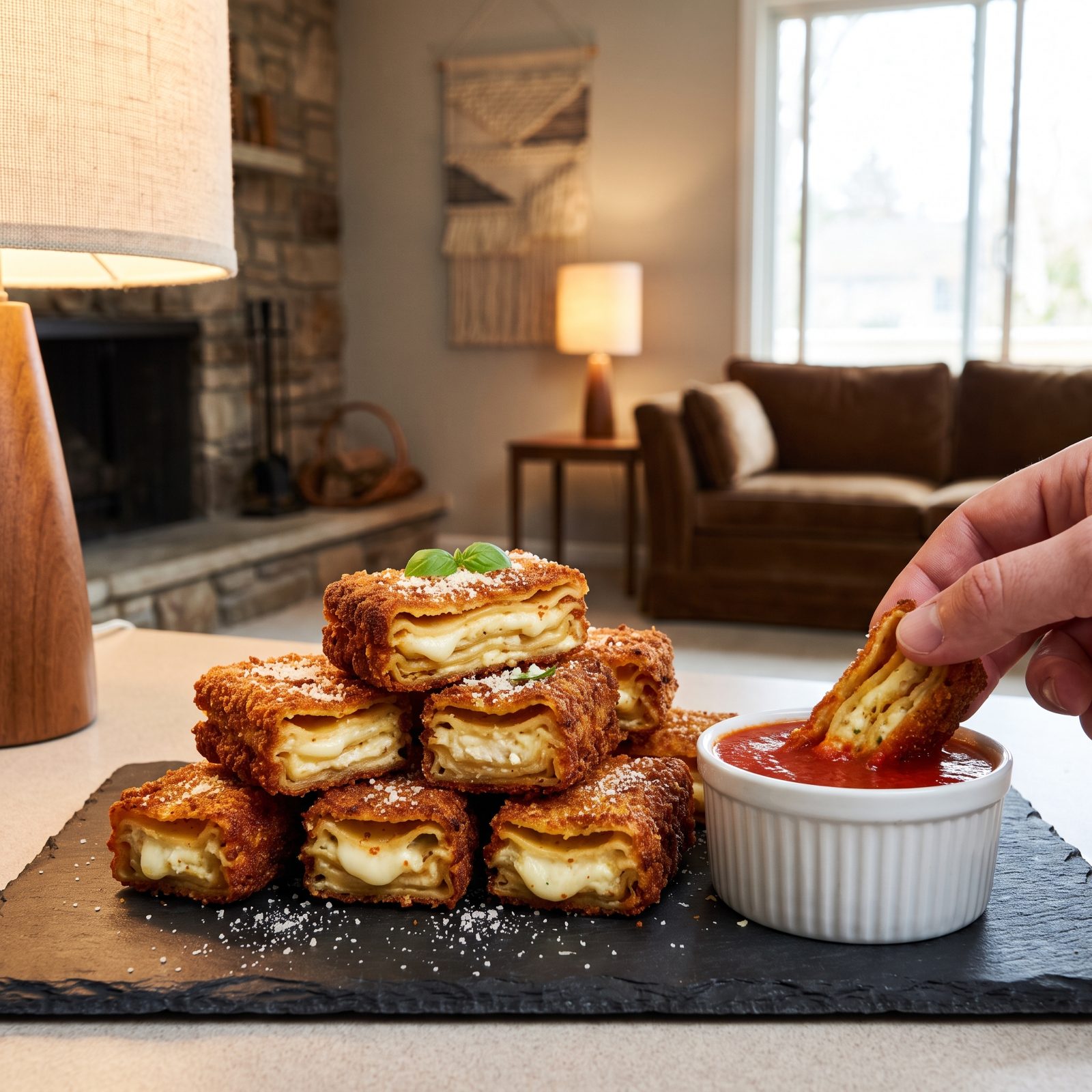 Crispy Lasagna-Edge Bites With Marinara for Dipping