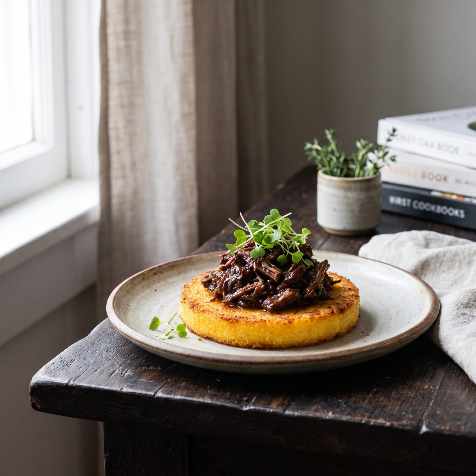Crispy Polenta Rounds With Braised Short Rib
