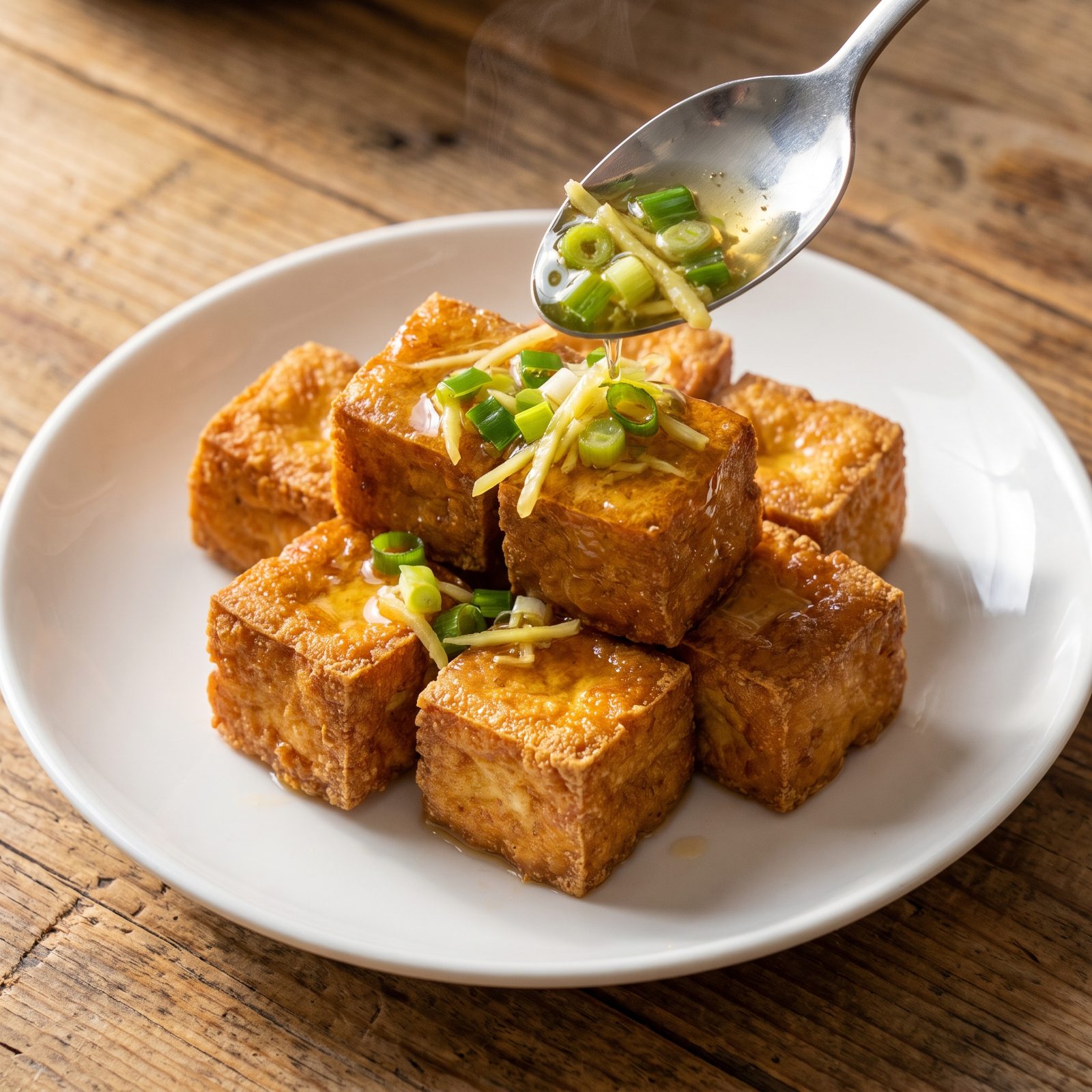 Crispy Tofu With Scallion-Ginger Oil
