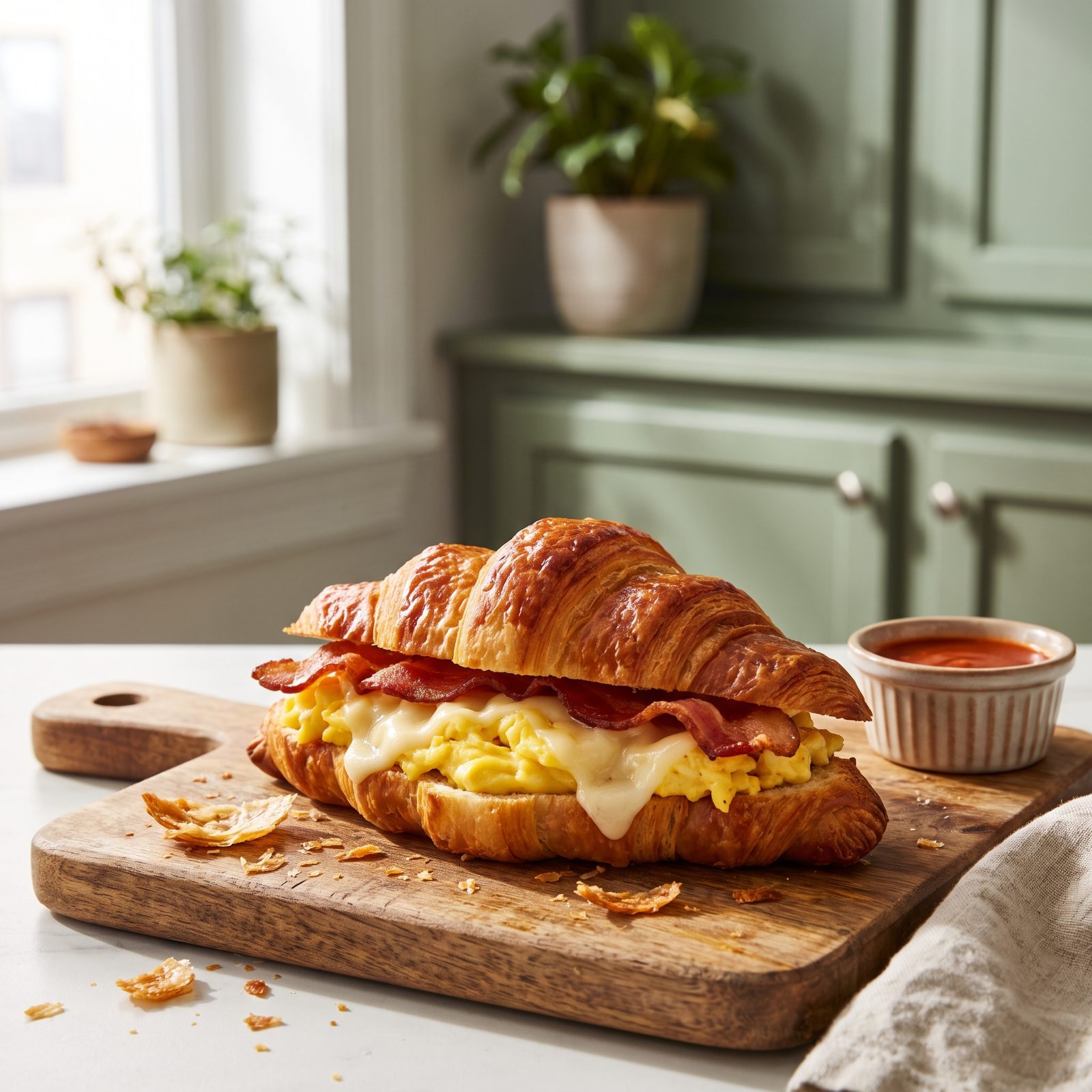 Croissant Breakfast Sandwich With Soft Scrambled Eggs