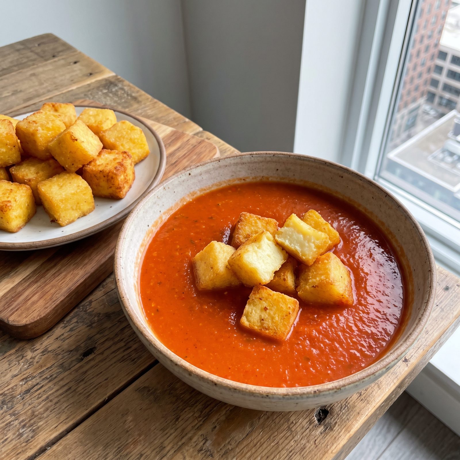 Cube Cold Polenta Into Crisp Croutons