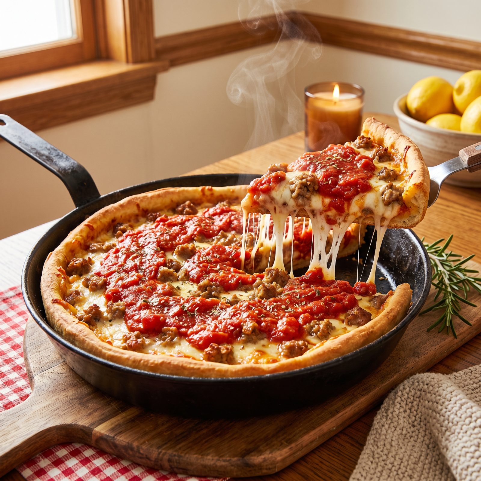 Deep-Dish Pizza Loaded With Italian Sausage