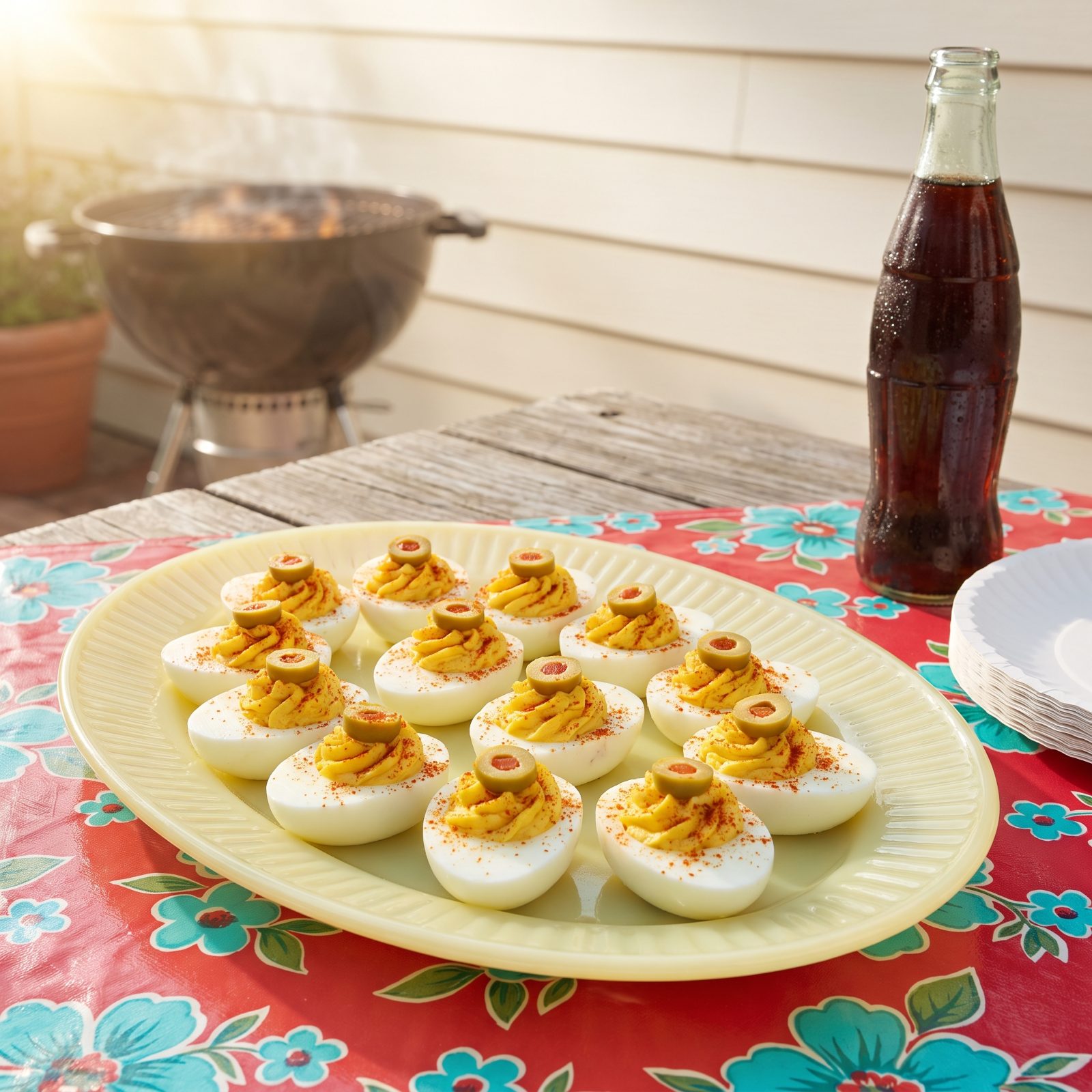 Deviled Eggs Finished With Paprika and Olive Slices