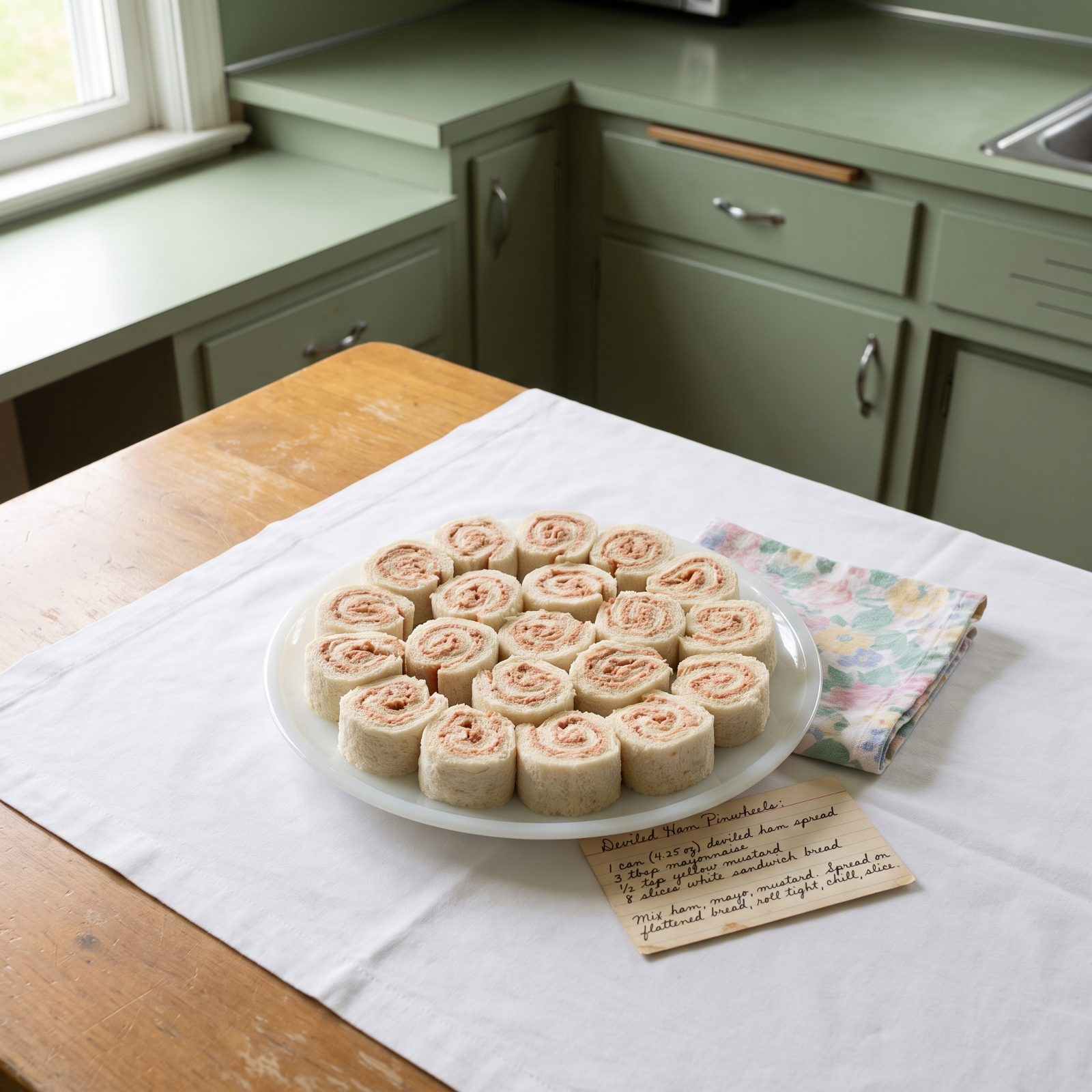 Deviled Ham Pinwheels Rolled in Soft Sandwich Bread