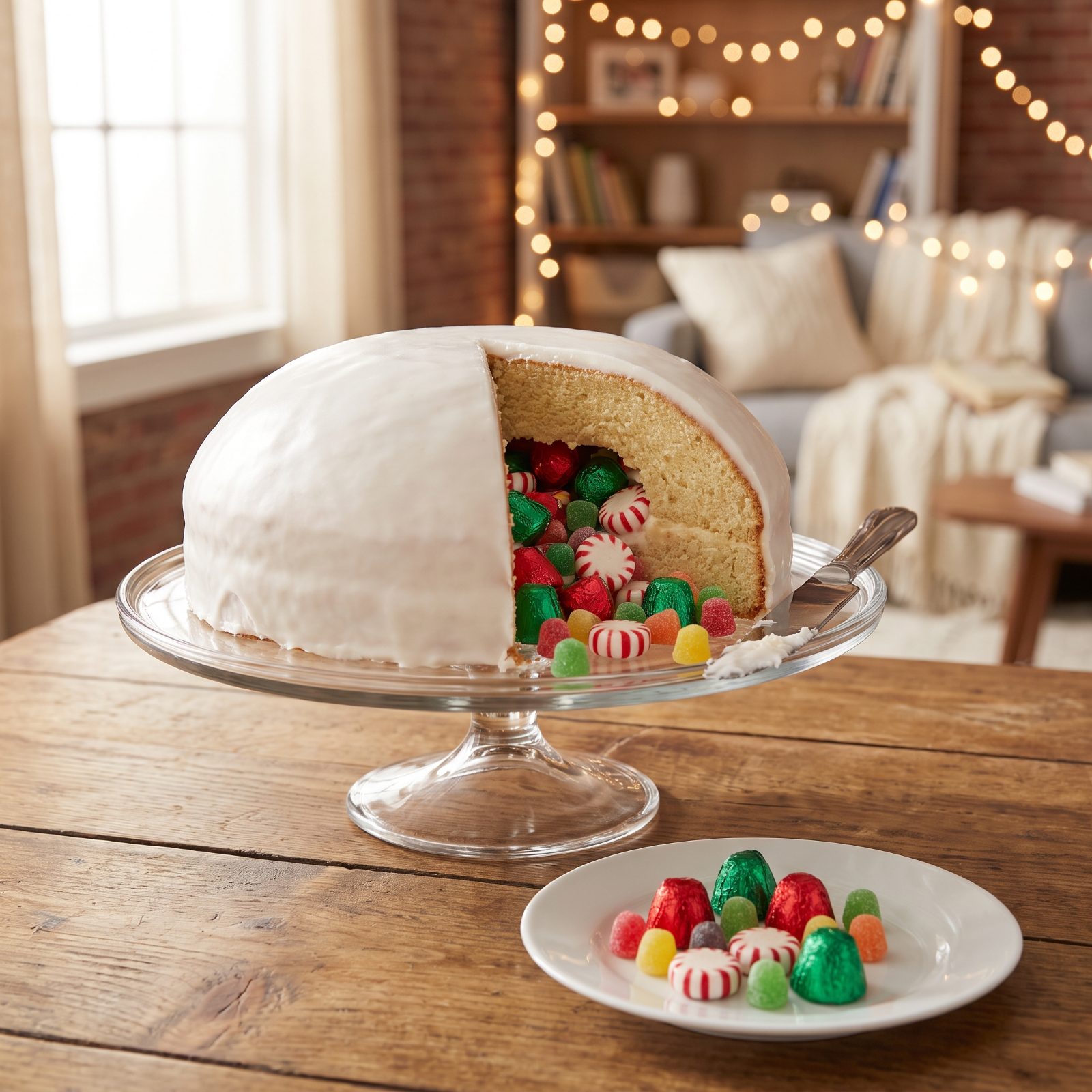 A Dome Cake Hiding a Pile of Holiday Candy