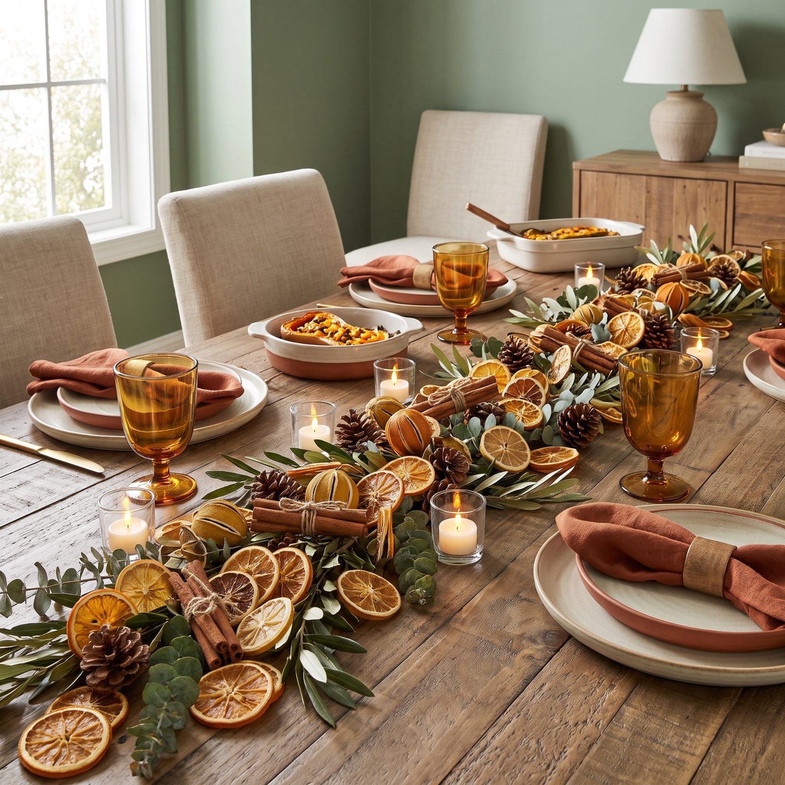 A Dried Citrus and Cinnamon Garland Runner
