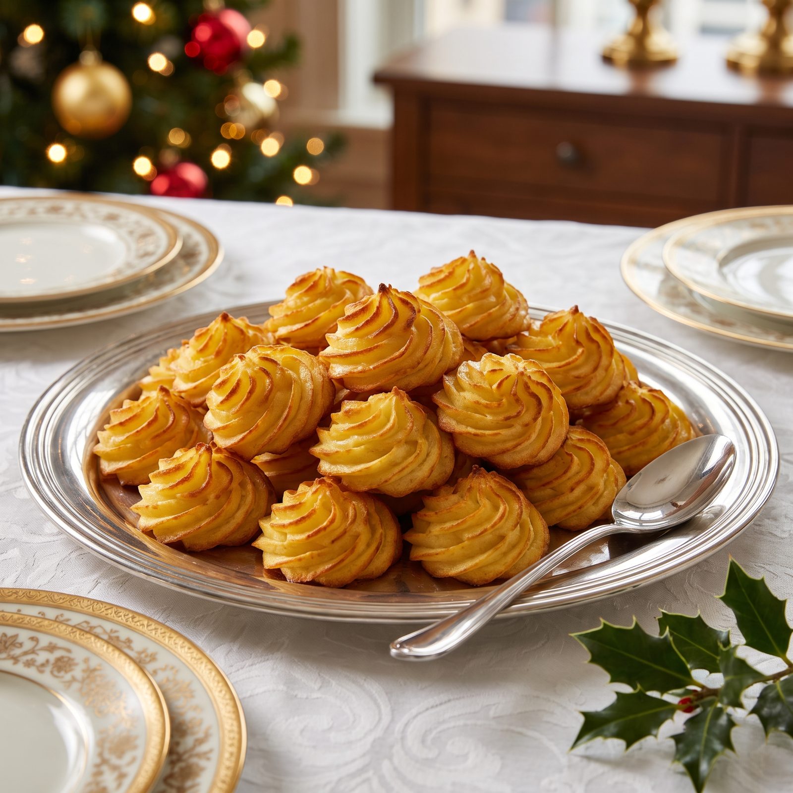 Duchess Potatoes Piped Into Golden Rosettes