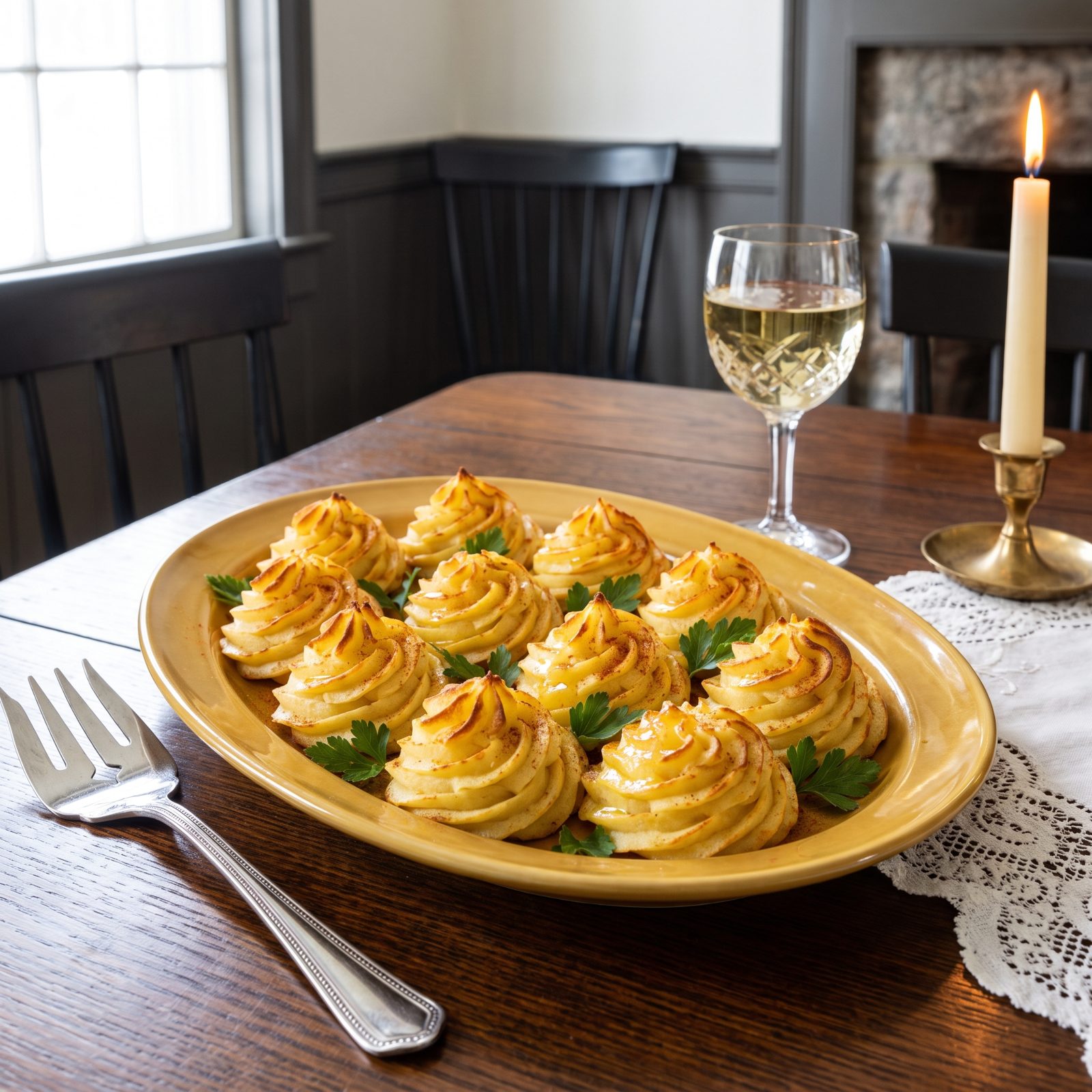 Duchess Potatoes Piped Into Golden Rosettes