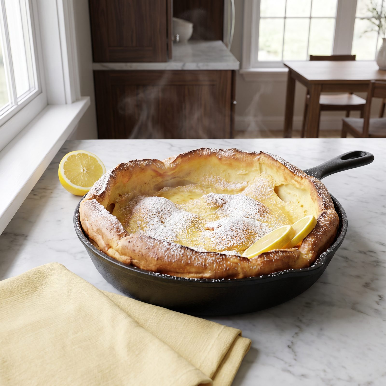Dutch Baby With Lemon and Powdered Sugar