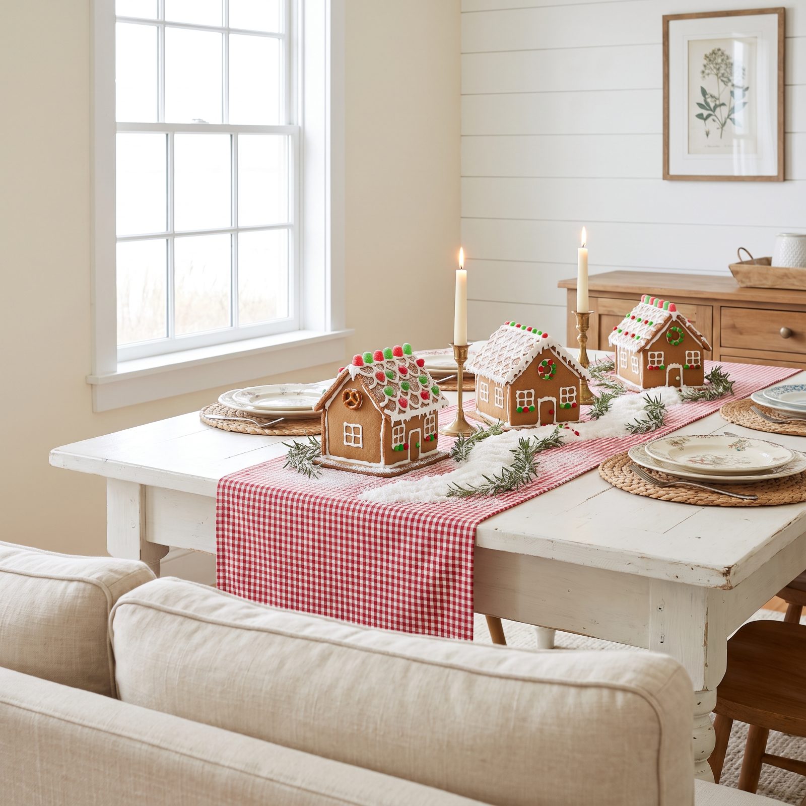 An Edible Gingerbread Village Running Down the Center