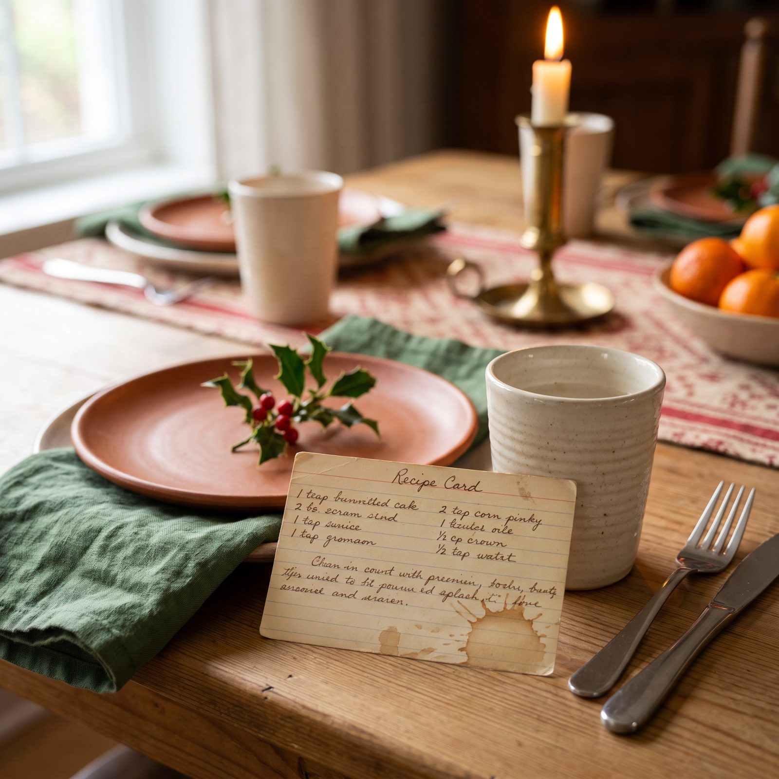 Family Recipe Cards Propped at Each Setting