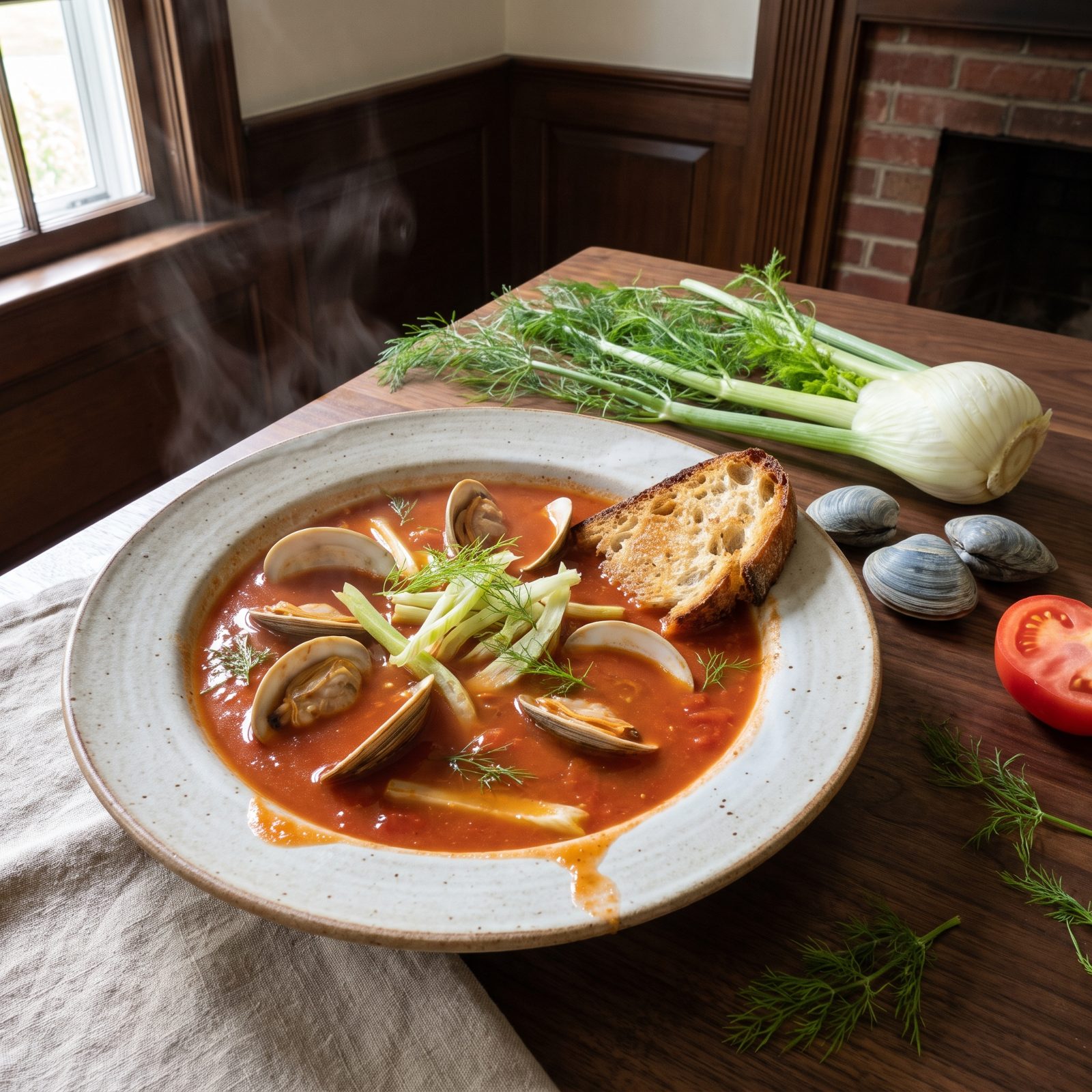 Fennel Stalks and Clams in a Tomato Broth