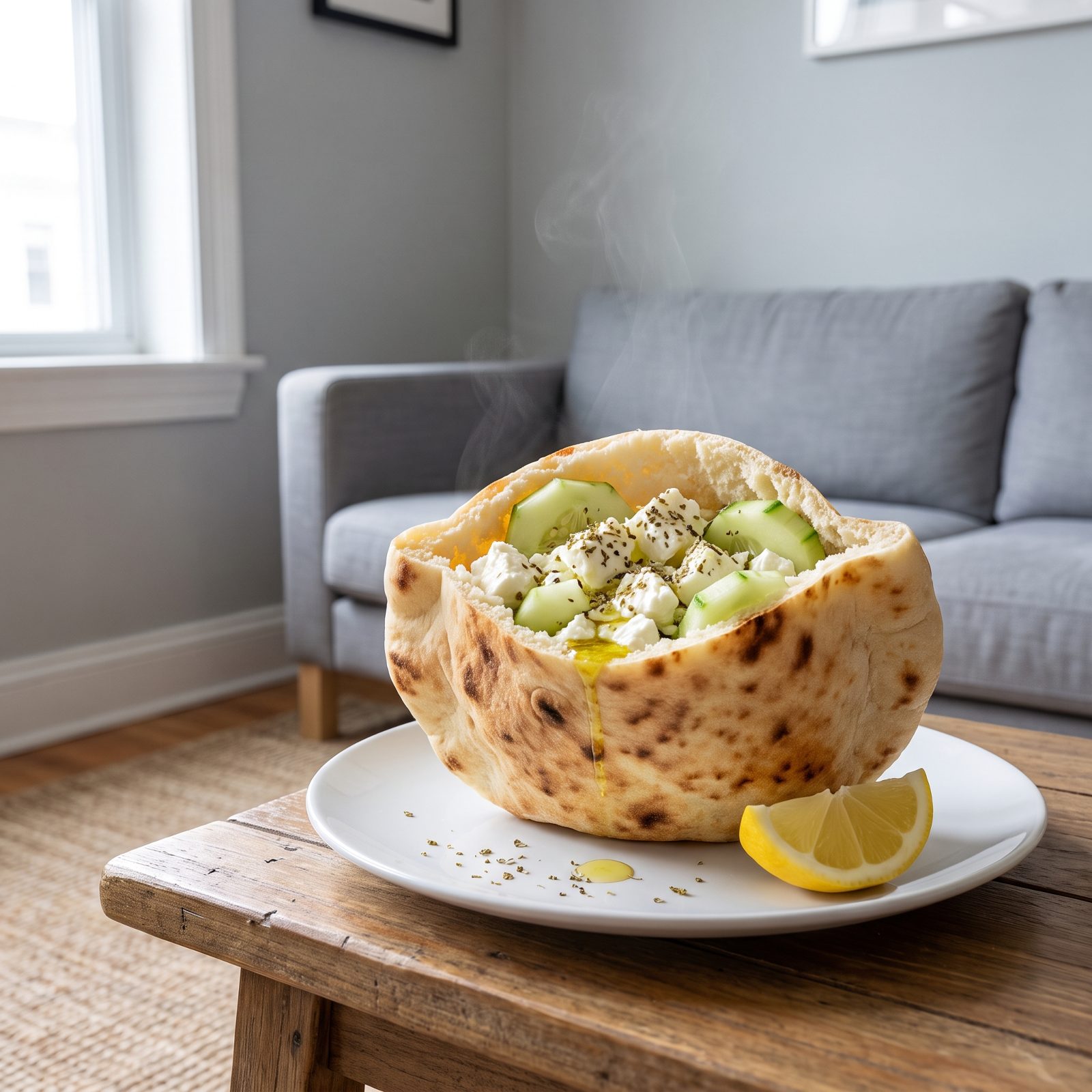 Feta and Cucumber in Warm Pita