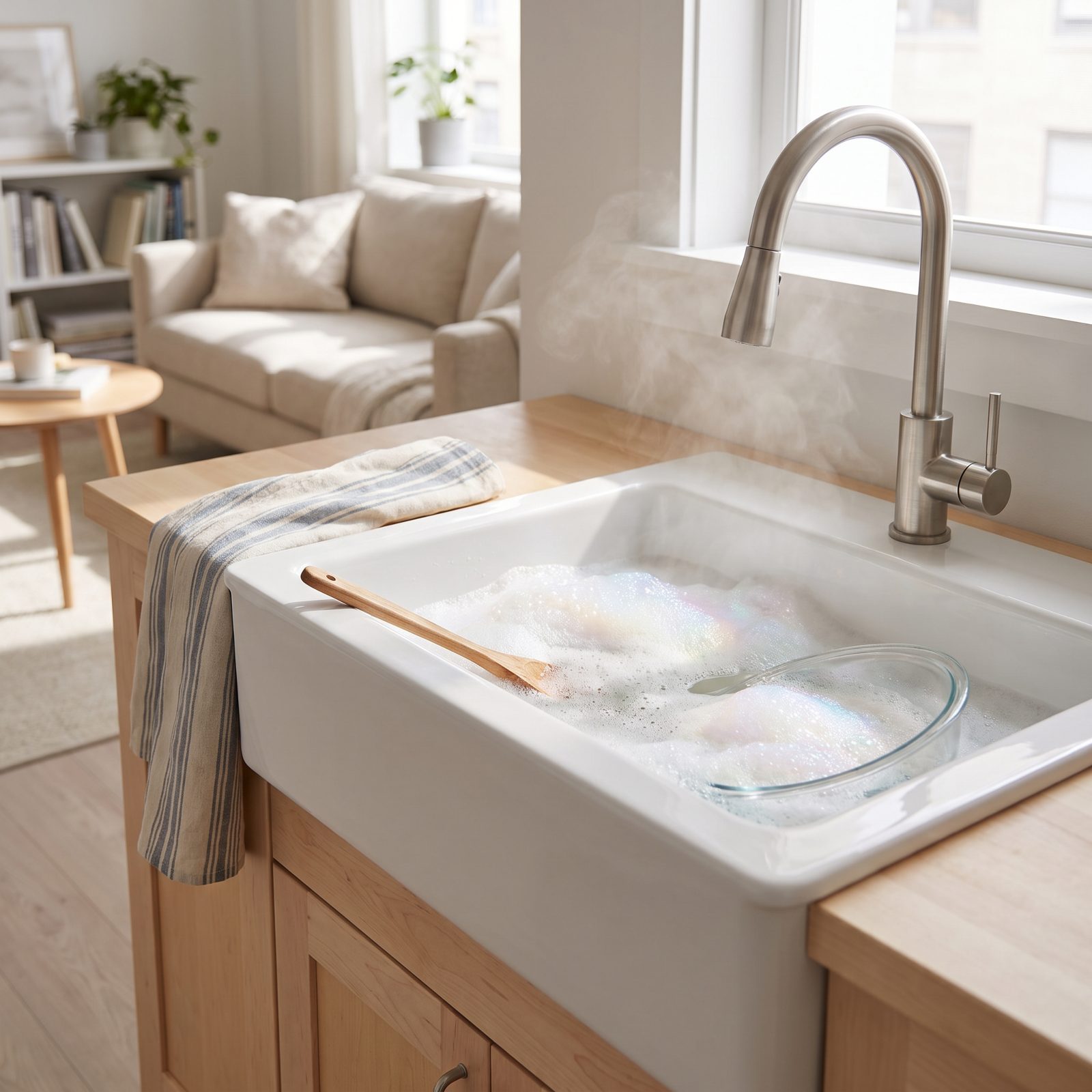Filling the Sink with Hot Soapy Water Before Starting