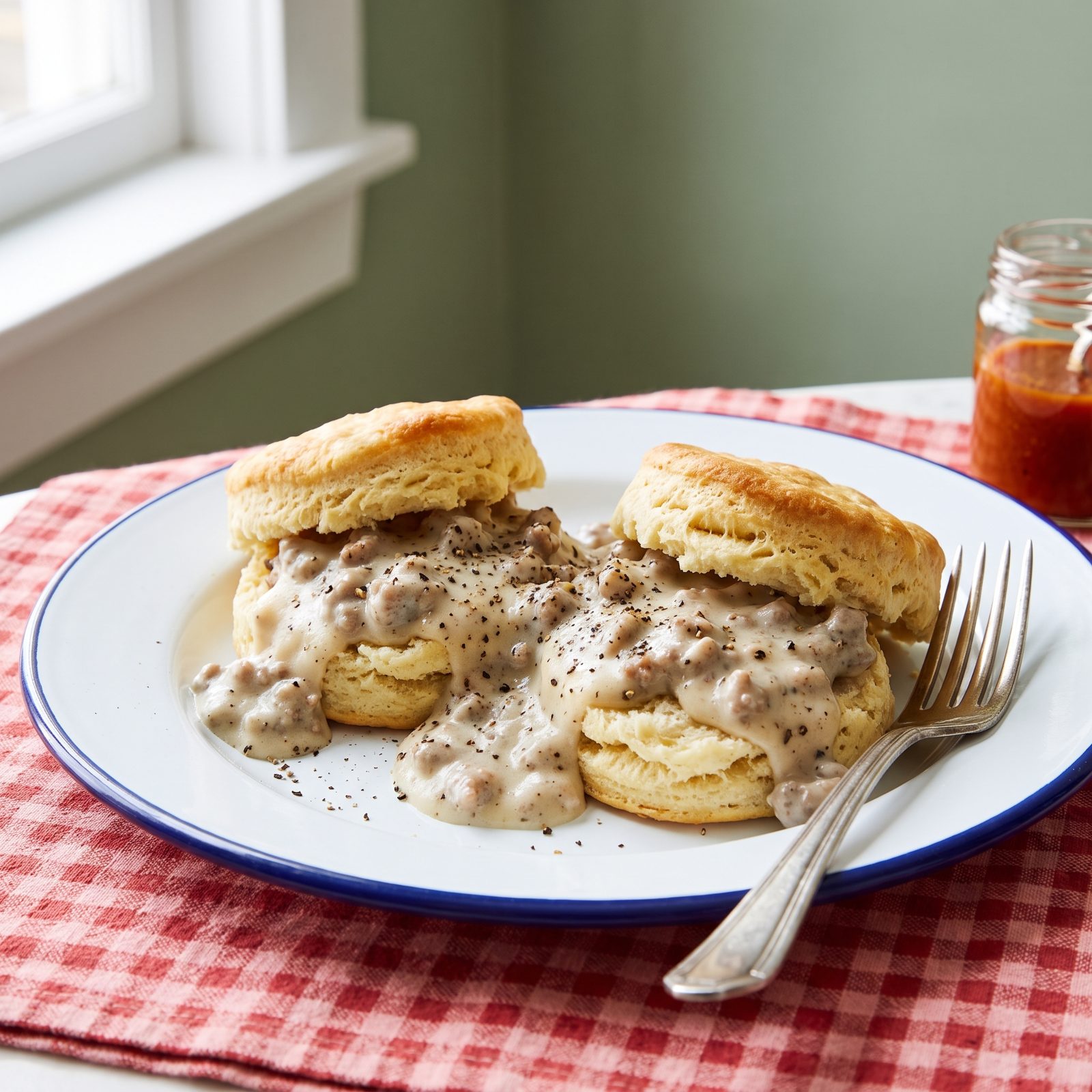 Flaky Biscuits With Peppery Sausage Gravy