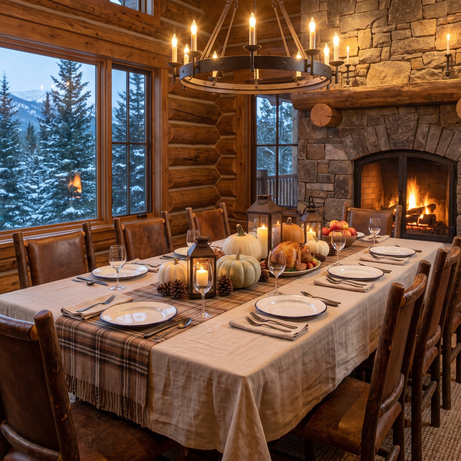 Flannel, Firelight and Pumpkins at a Mountain Cabin Thanksgiving