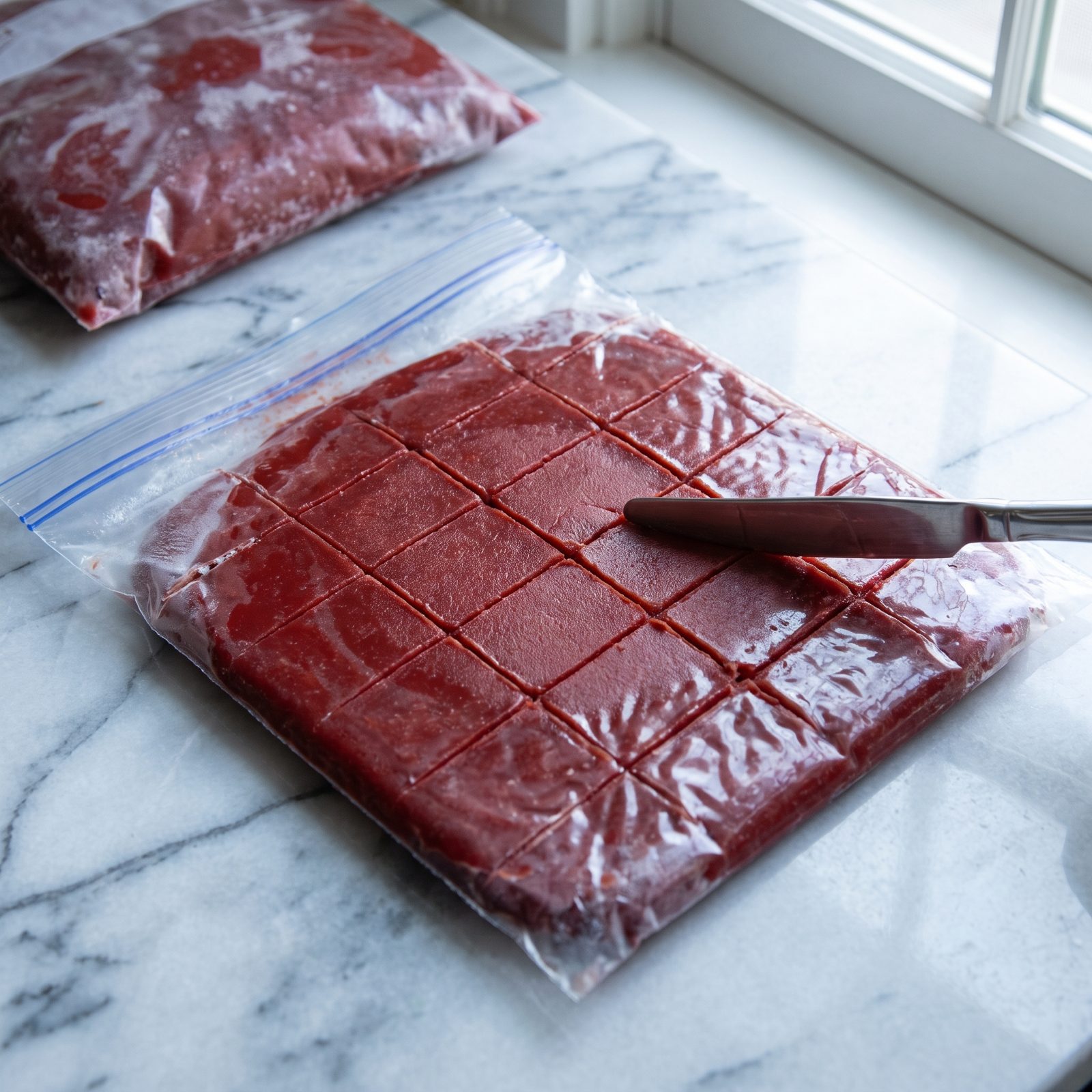 Flatten Tomato Paste in a Freezer Bag and Score Portions