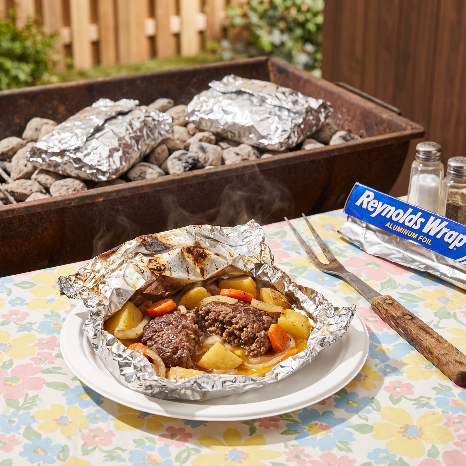 Foil-Wrapped Hobo Suppers Buried Among the Coals