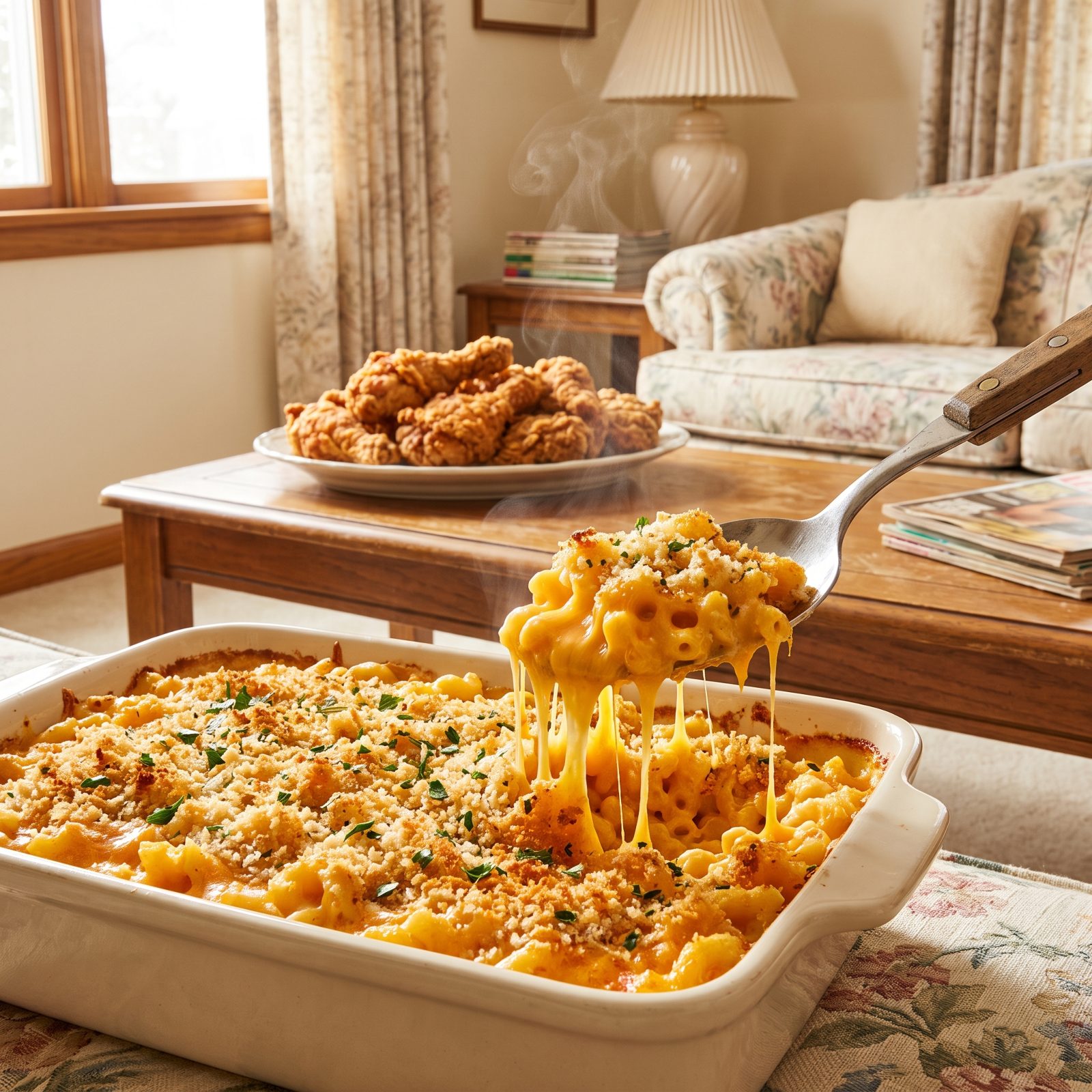 Fried Chicken Upstaged by Baked Macaroni and Cheese