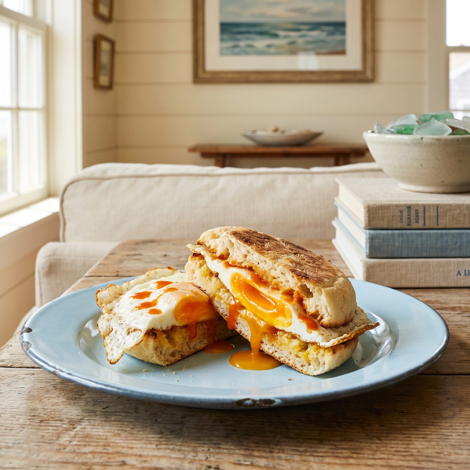 Fried Egg and Hot Sauce on an English Muffin