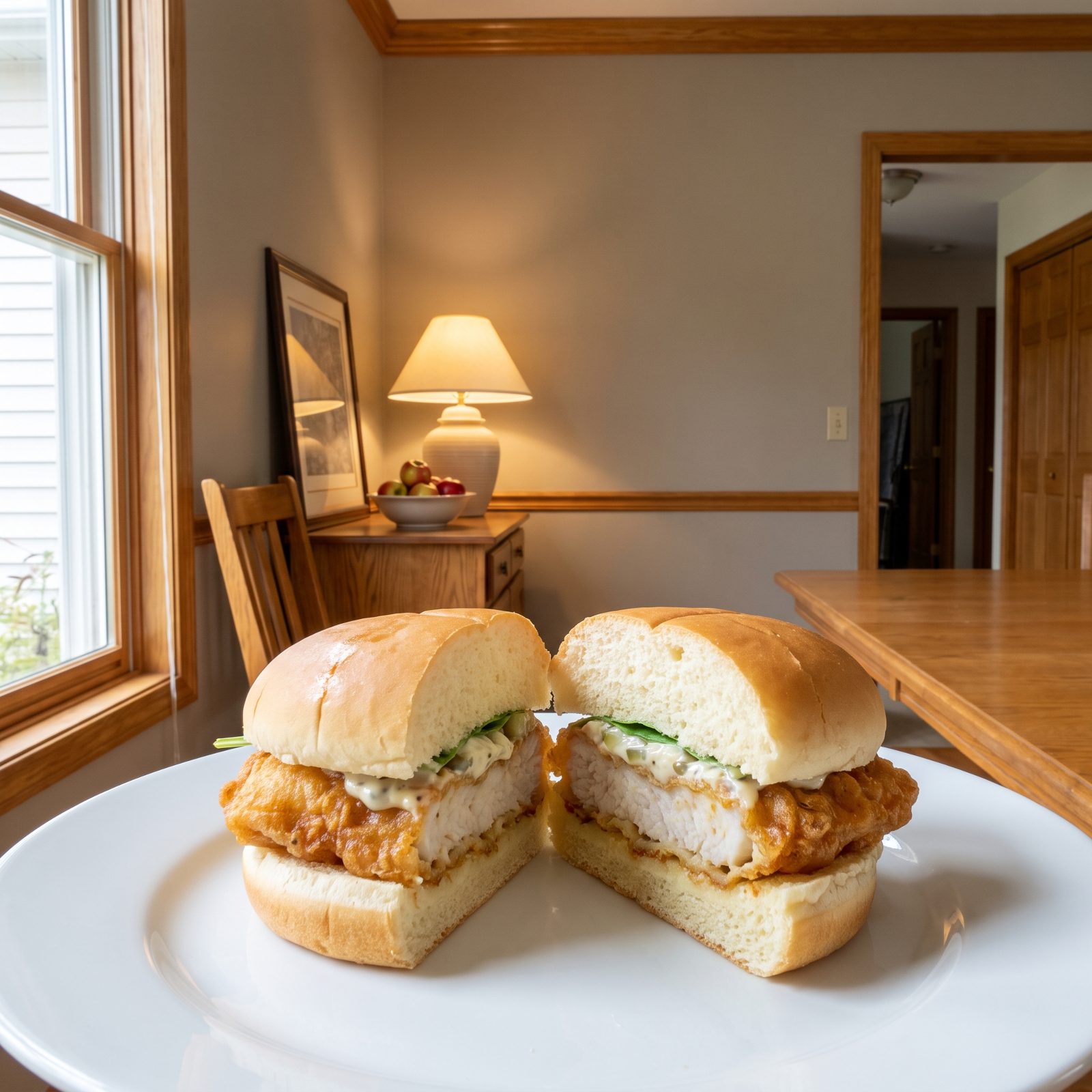 Fried Fish and Tartar Sauce on a Soft Bun