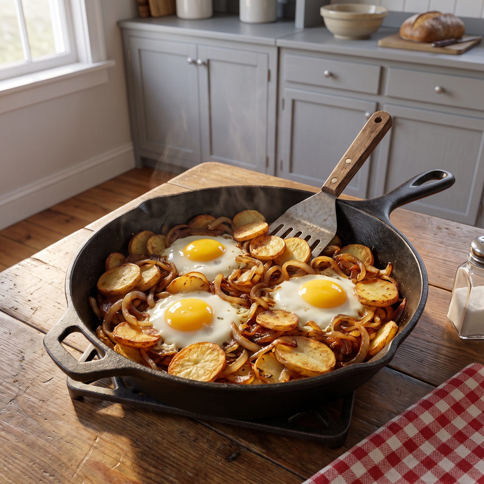 Fried Potatoes With Onions and Eggs