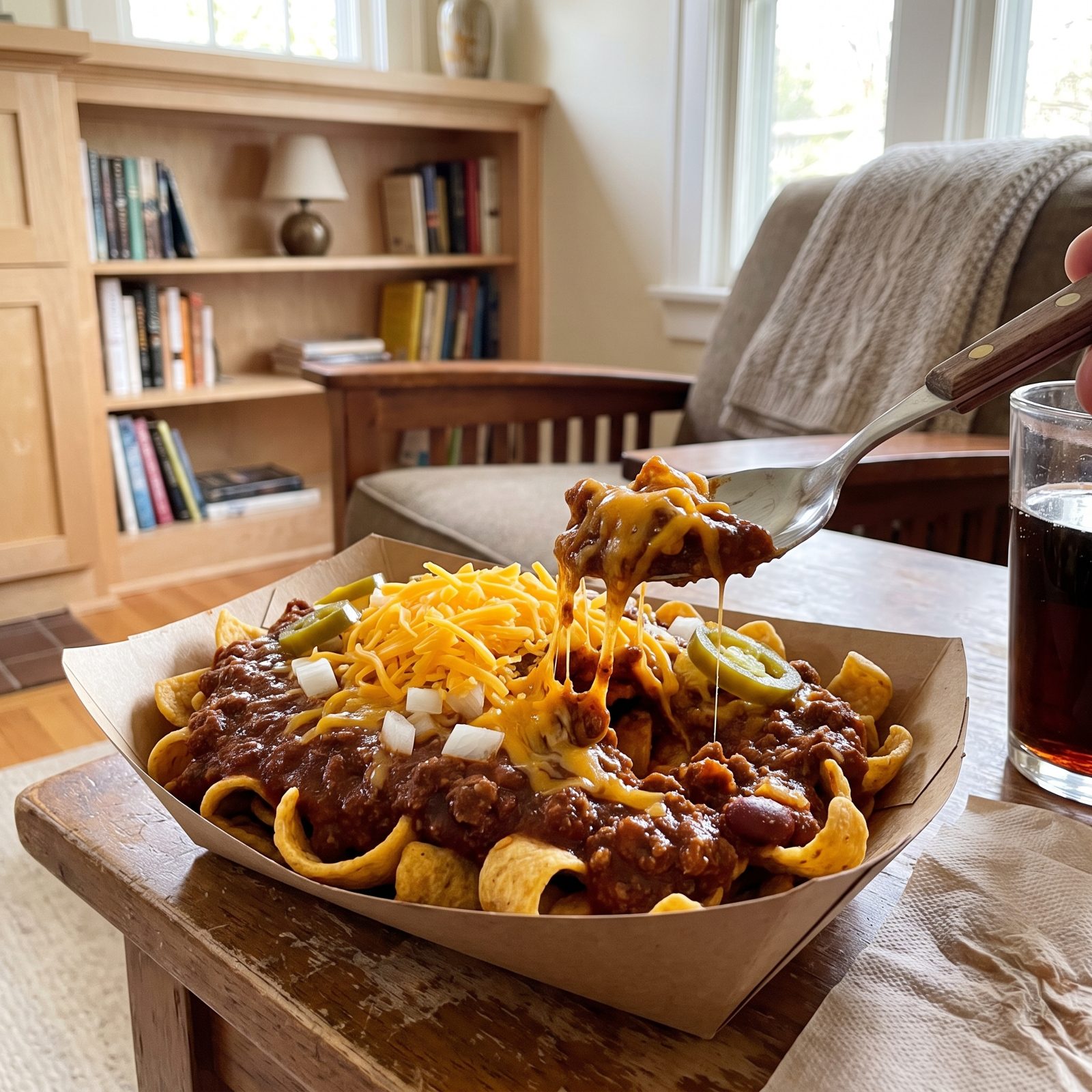 Frito Pie Buried Under Chili and Cheddar