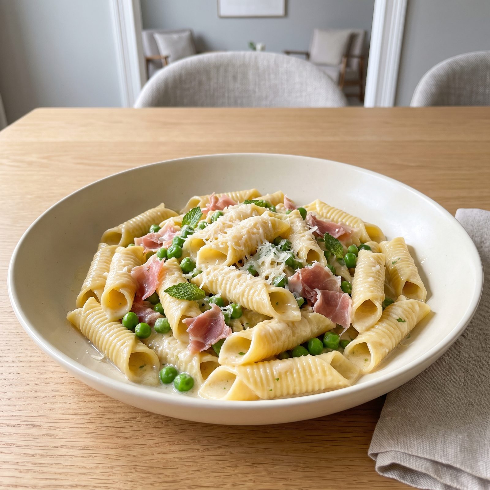 Garganelli With Prosciutto and Peas