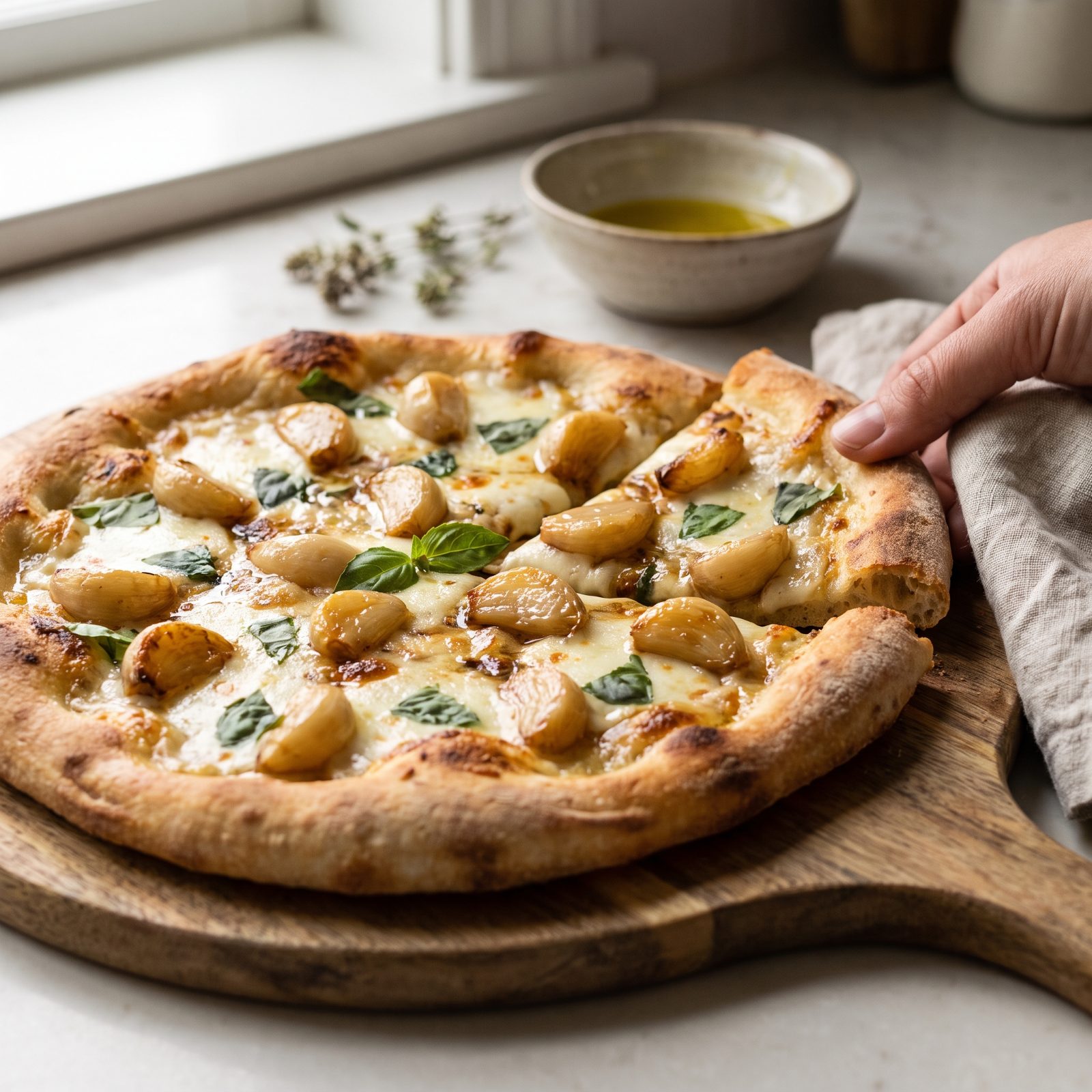 Garlic Pizza With Whole Roasted Cloves