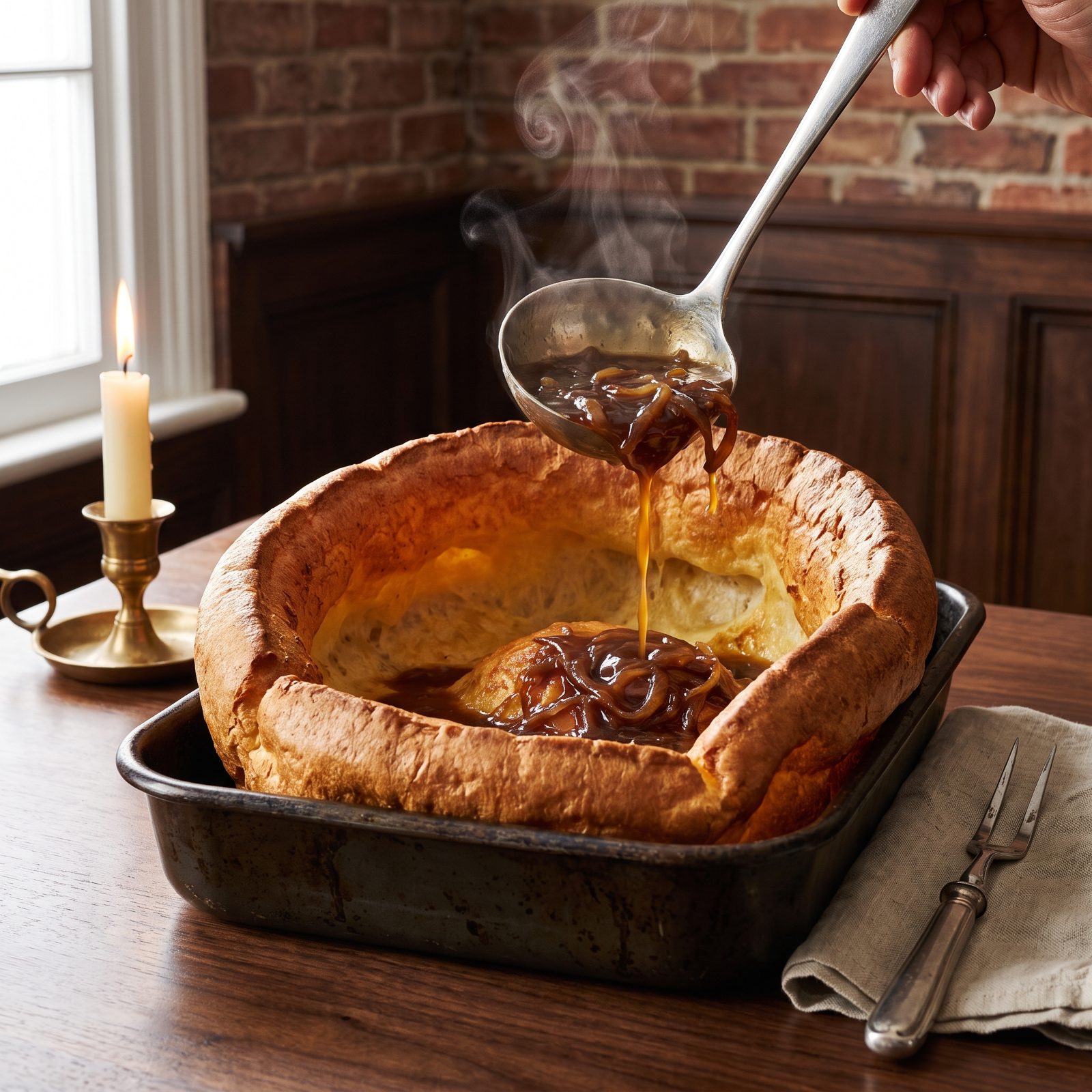 A Giant Yorkshire Pudding With Onion Gravy