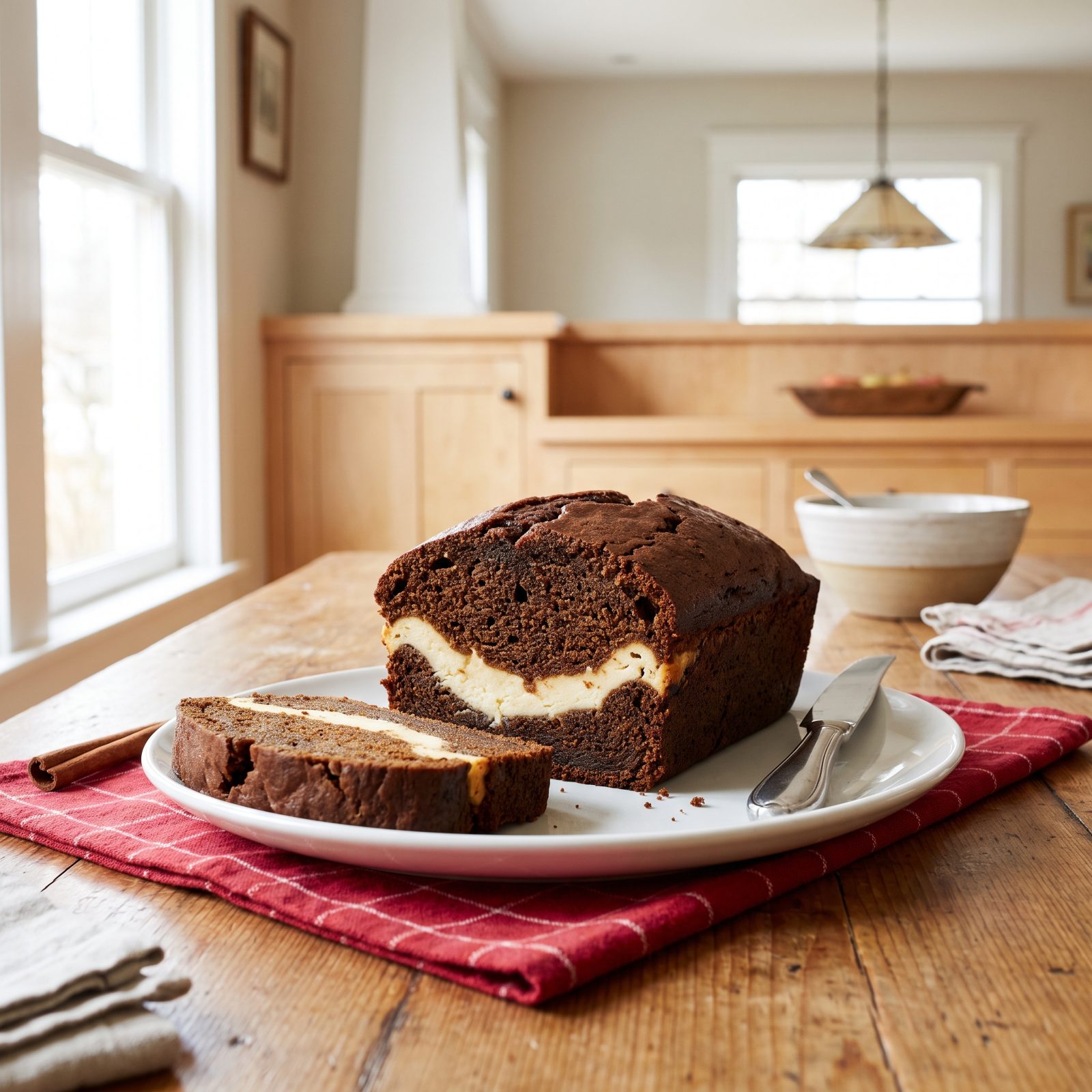Gingerbread Loaf With a Cheesecake Center