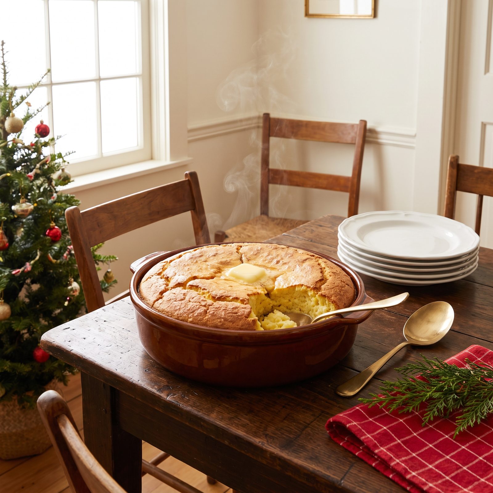 A Golden Pan of Spoon Bread