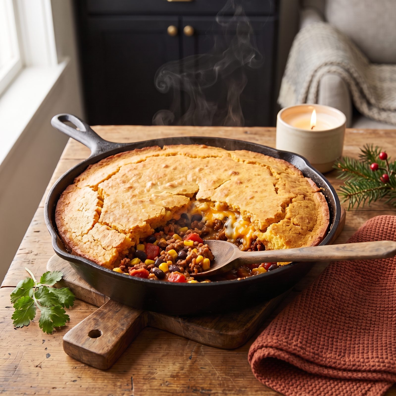 A Golden Tamale Pie With Cornbread Crust