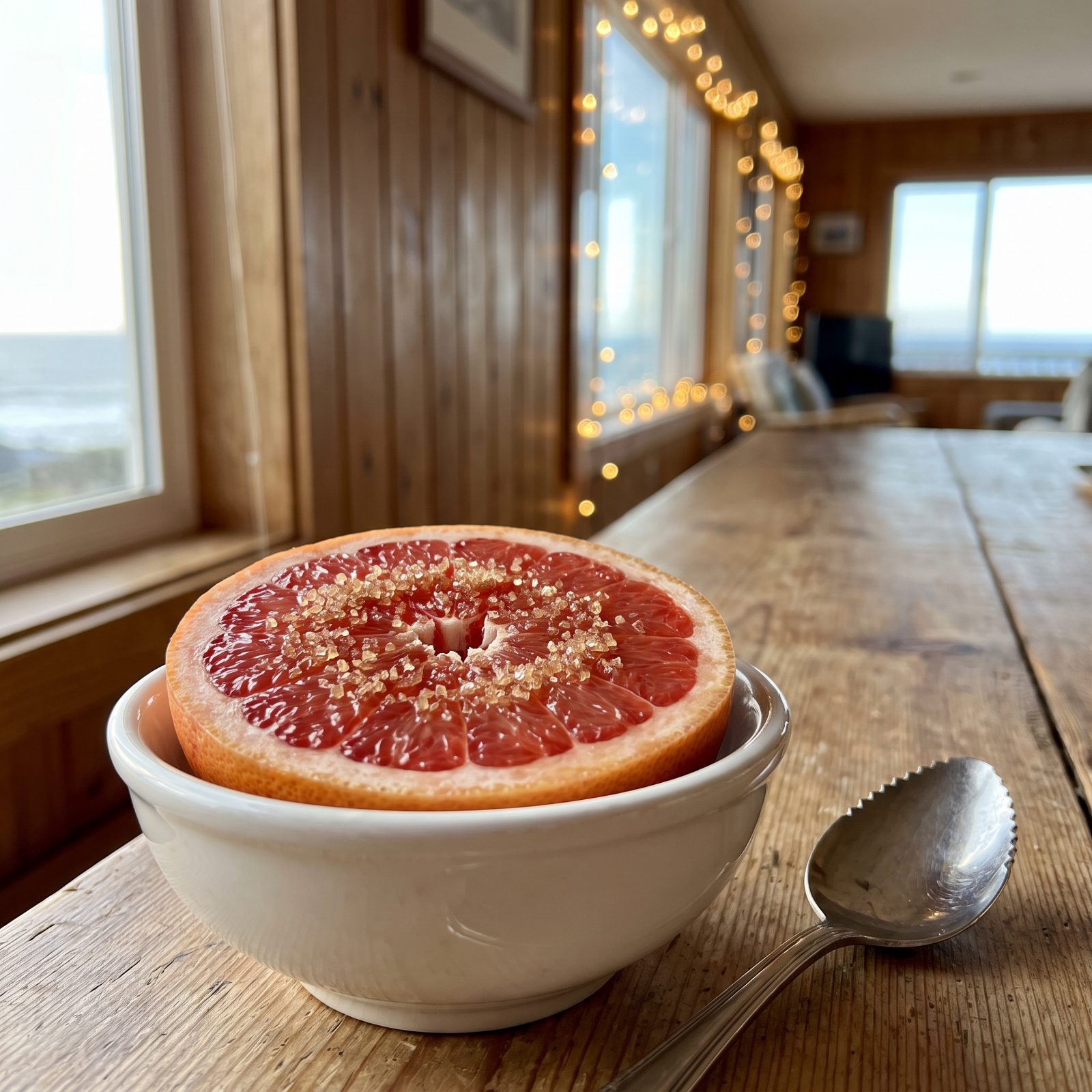 A Grapefruit Half Topped With Brown Sugar