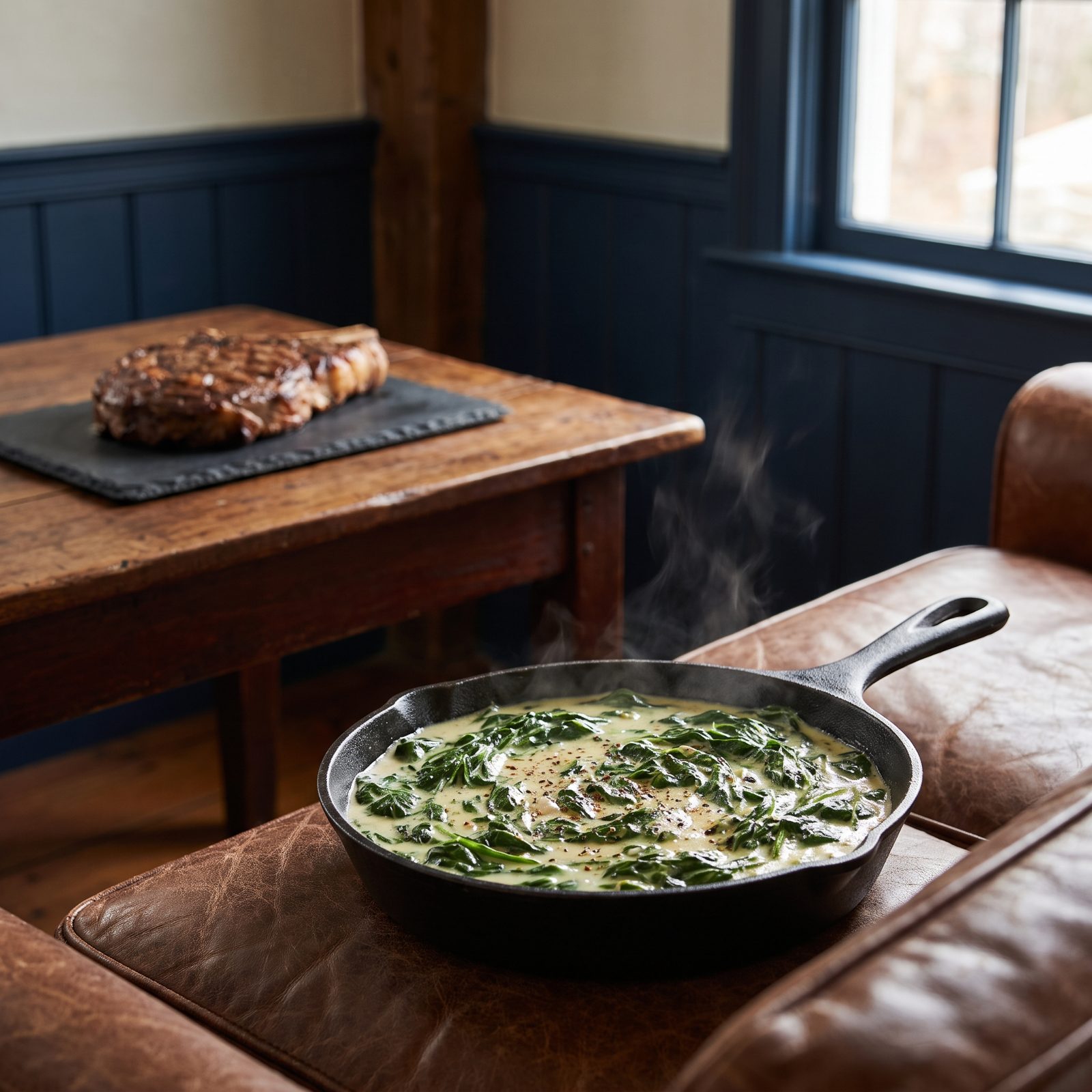 Grilled Steak Upstaged by Creamed Spinach