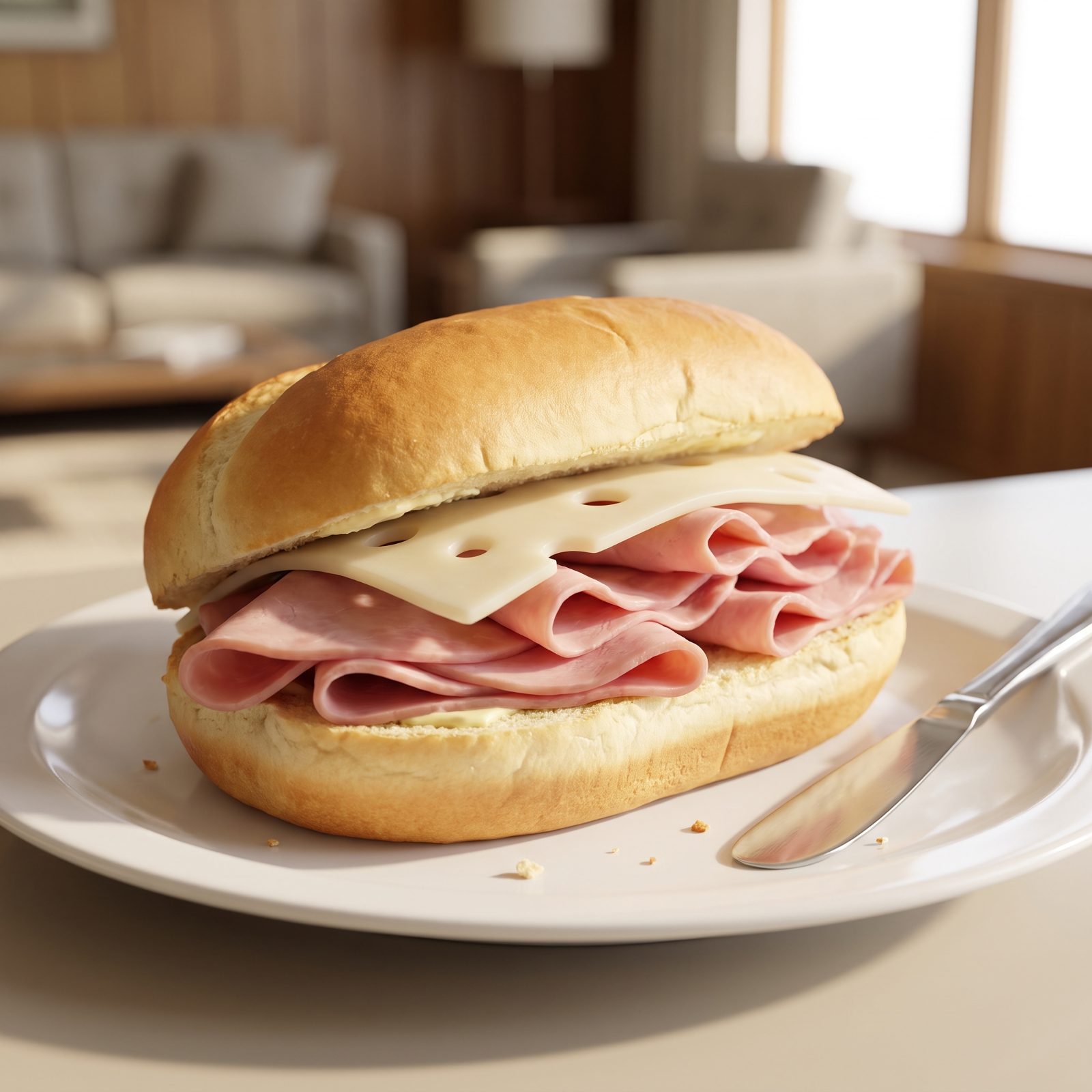 Ham and Swiss on a Buttered Roll