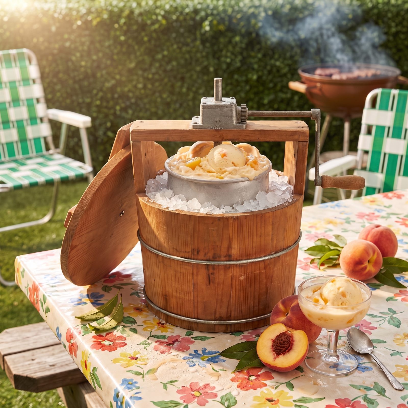 Hand-Cranked Peach Ice Cream Packed in Rock Salt