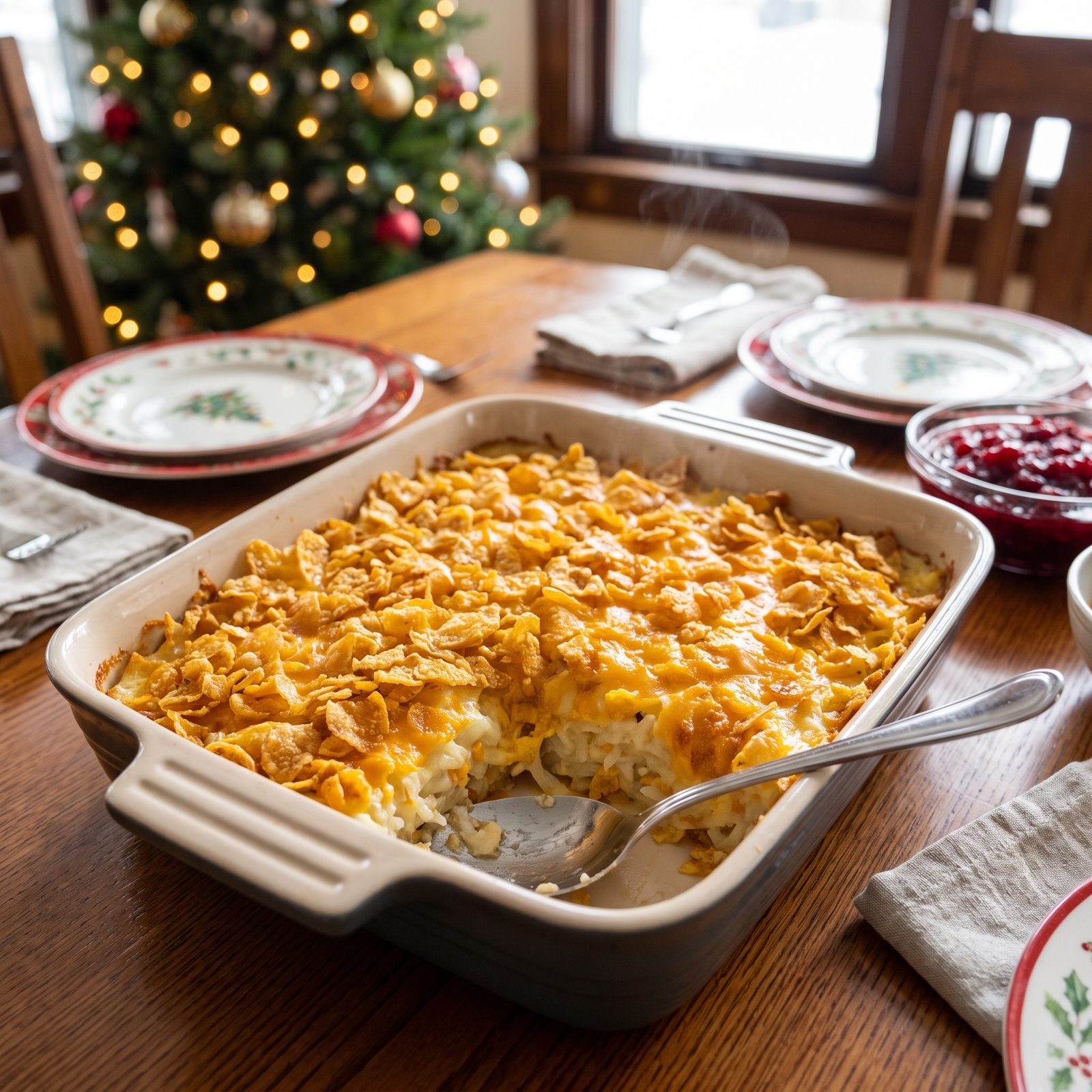 Hash Brown Casserole With a Crunchy Cornflake Topping