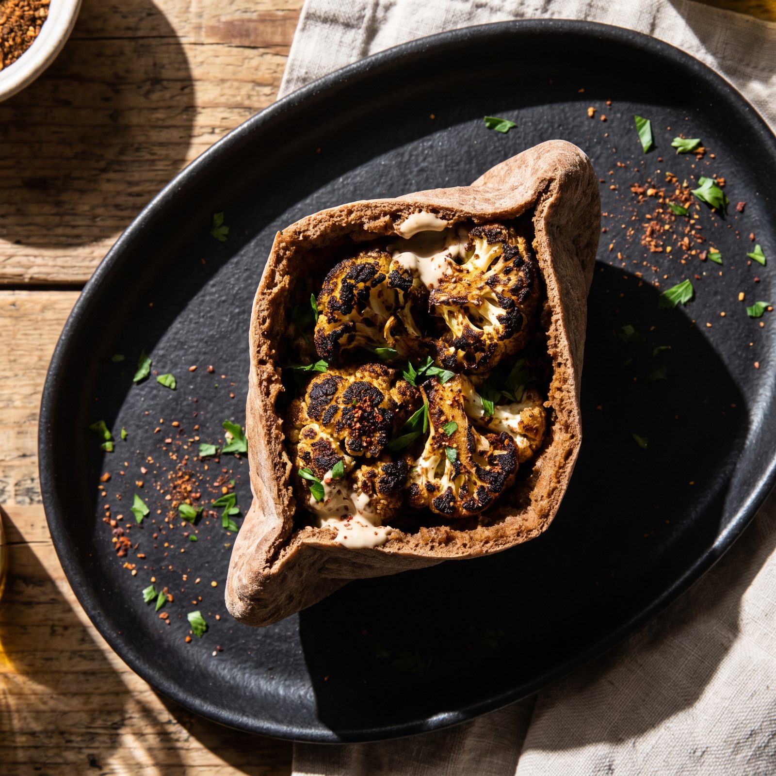 A Head of Cauliflower Becomes Shawarma-Spiced Pitas
