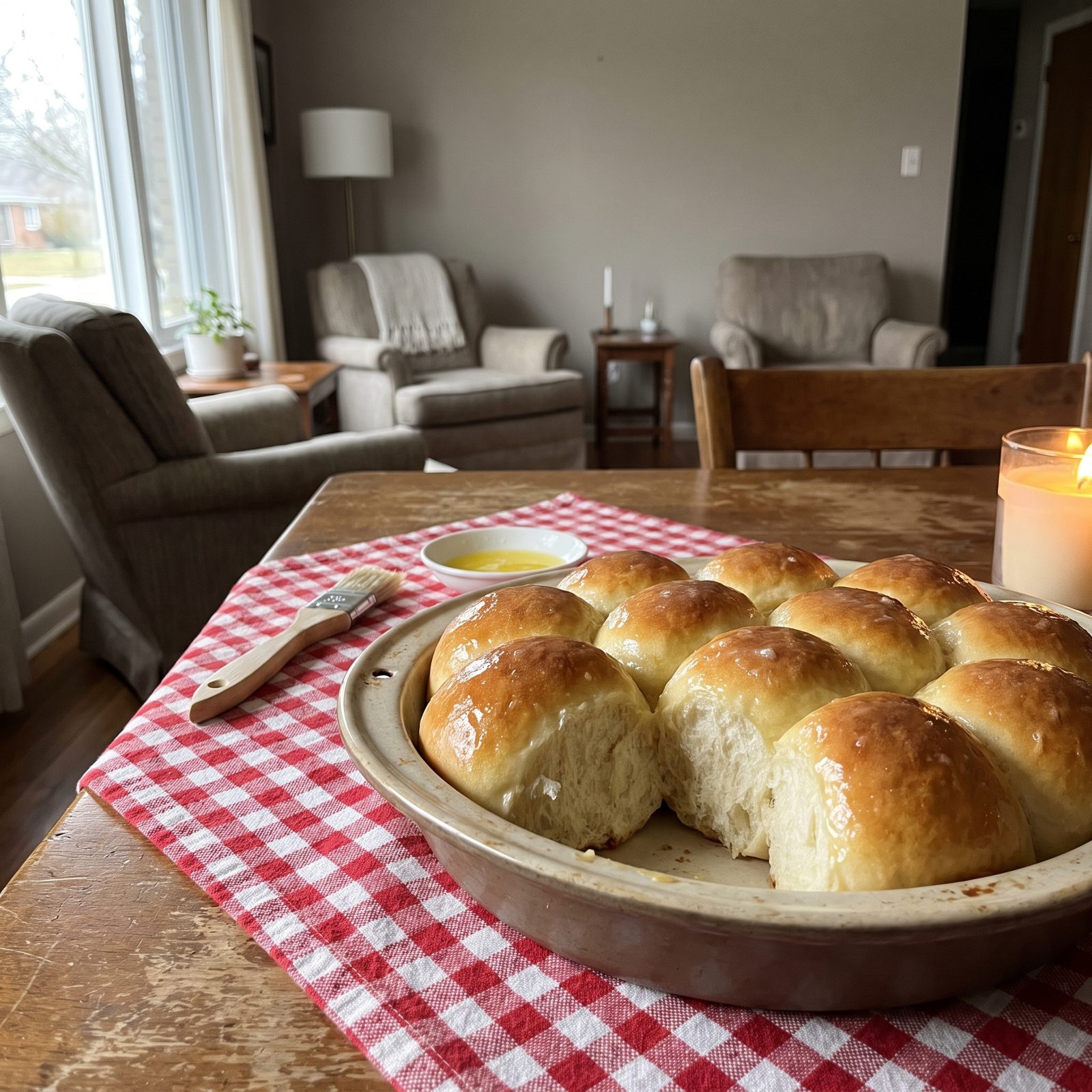 Homemade Dinner Rolls Brushed With Butter
