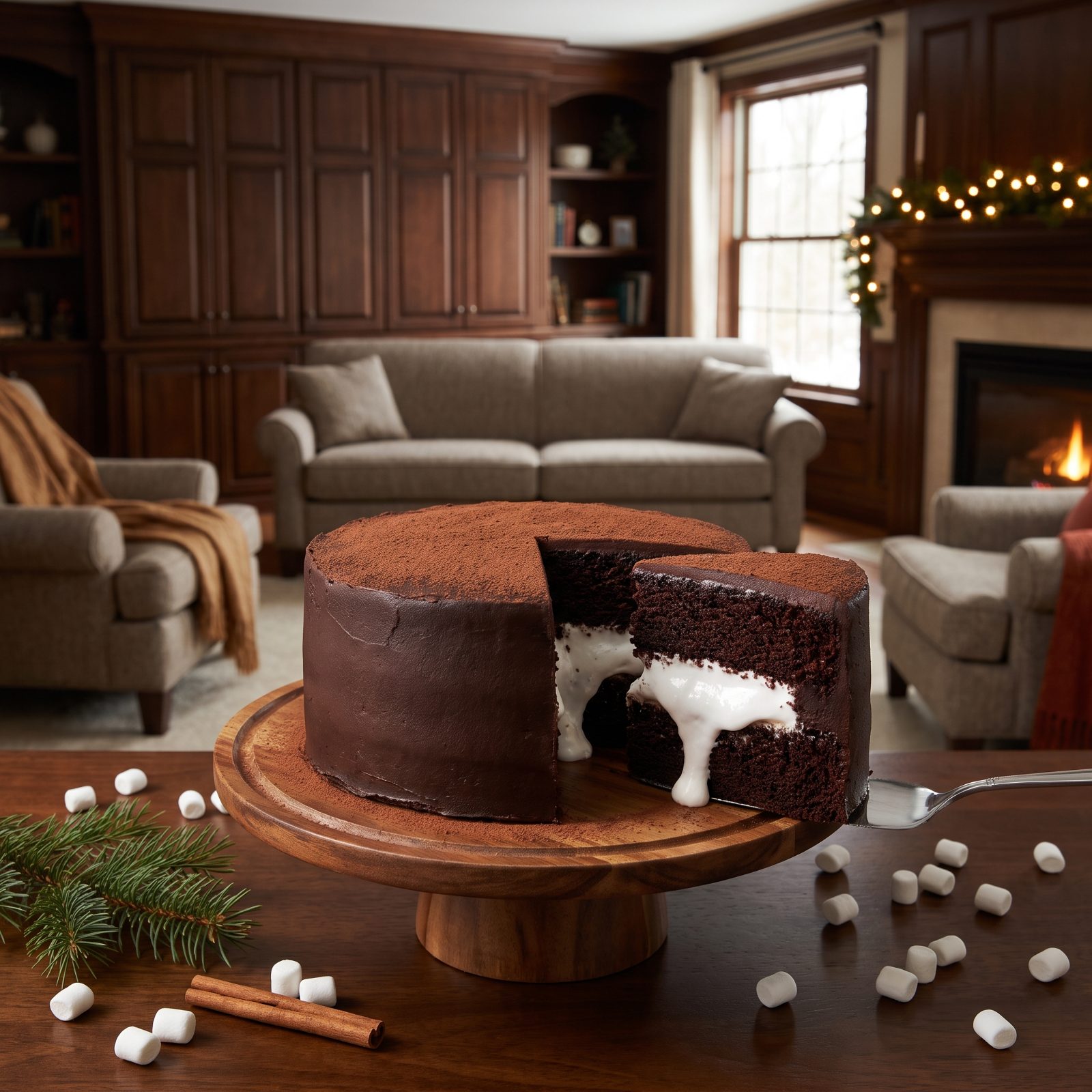 Hot Cocoa Cake With a Marshmallow Cream Center