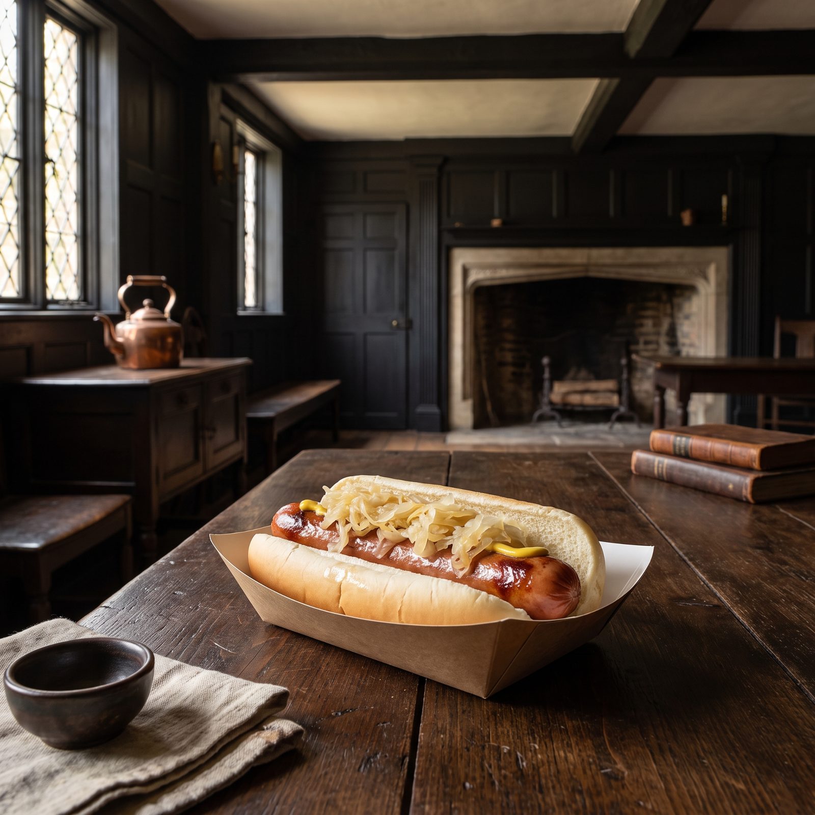 Hot Dog and Sauerkraut on a Steamed Bun